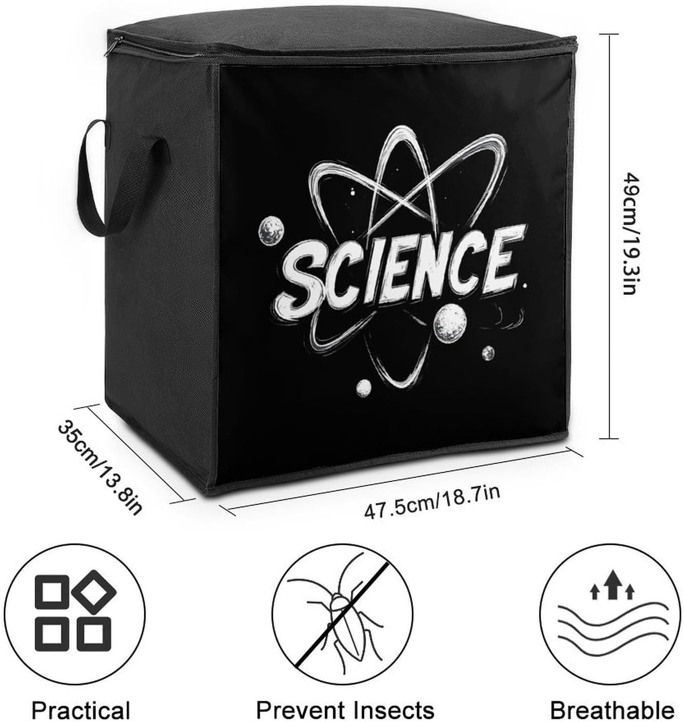 Science Atom Large Comforter Blanket Storage Bags Bins 70L Closet Organizer with Handles