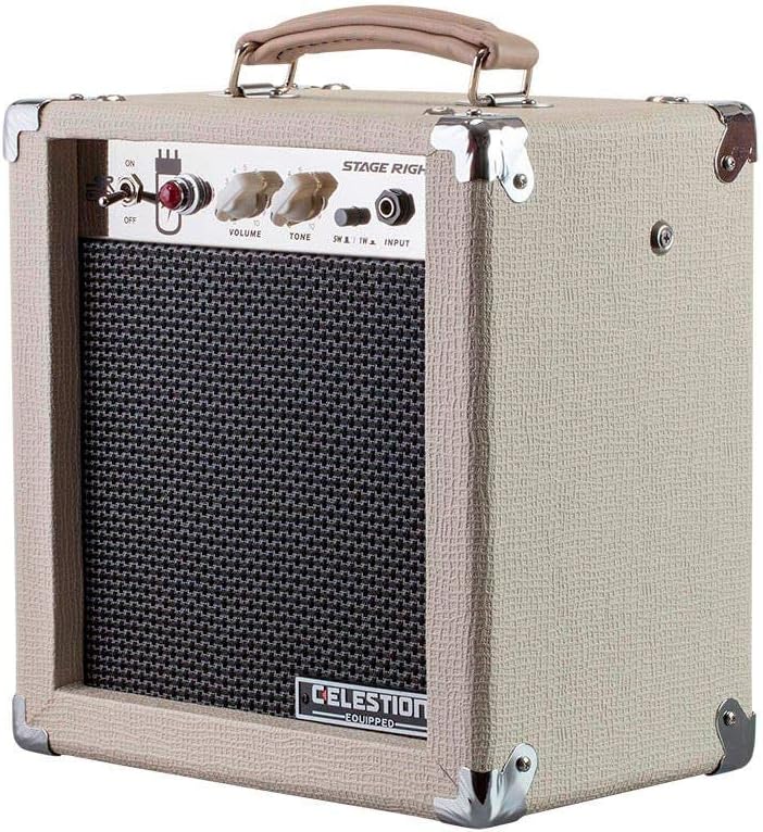 Amplificador de tubo combinado para guitarra 1x8 con parlante Celestion Super de 8 pulgadas - Bronceado / Beige 5 vatios, preamplificador 12AX7, para todas las guitarras eléctricas - Serie Stage Right