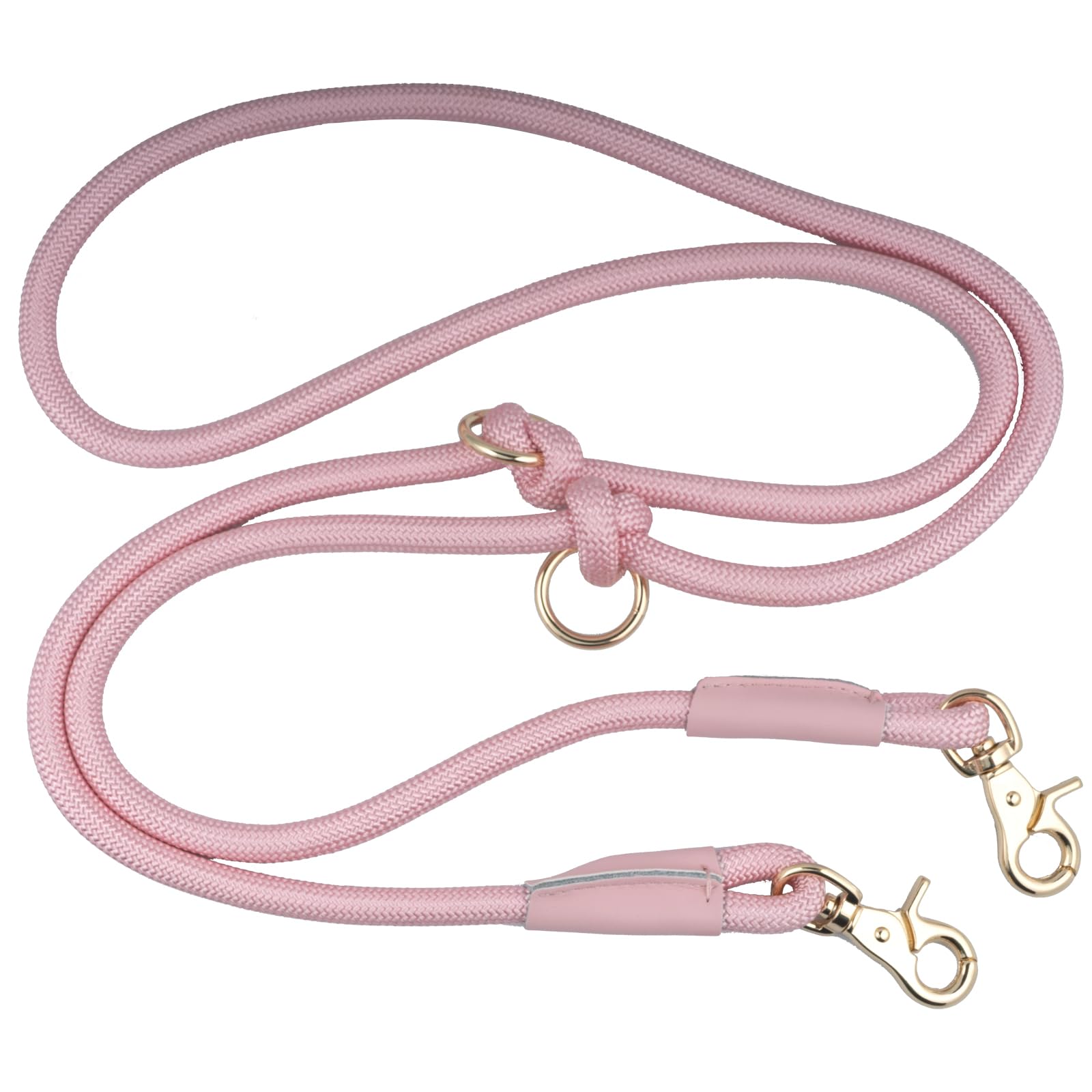 Multifunctional Hands Free Dog Leash 7FT, Nylon Rope Crossbody Shoulder Lead with Poop Bag Holder, Waist Dog Walking Leash for All Breeds (Pink, 7FT x 10mm Leash)