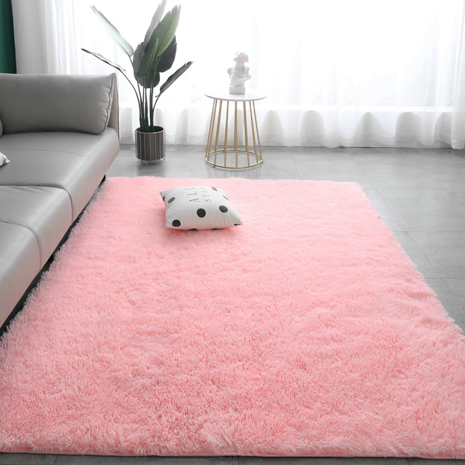 Tapis doux rose 80x160cm uni et lavable pour chambre de fille