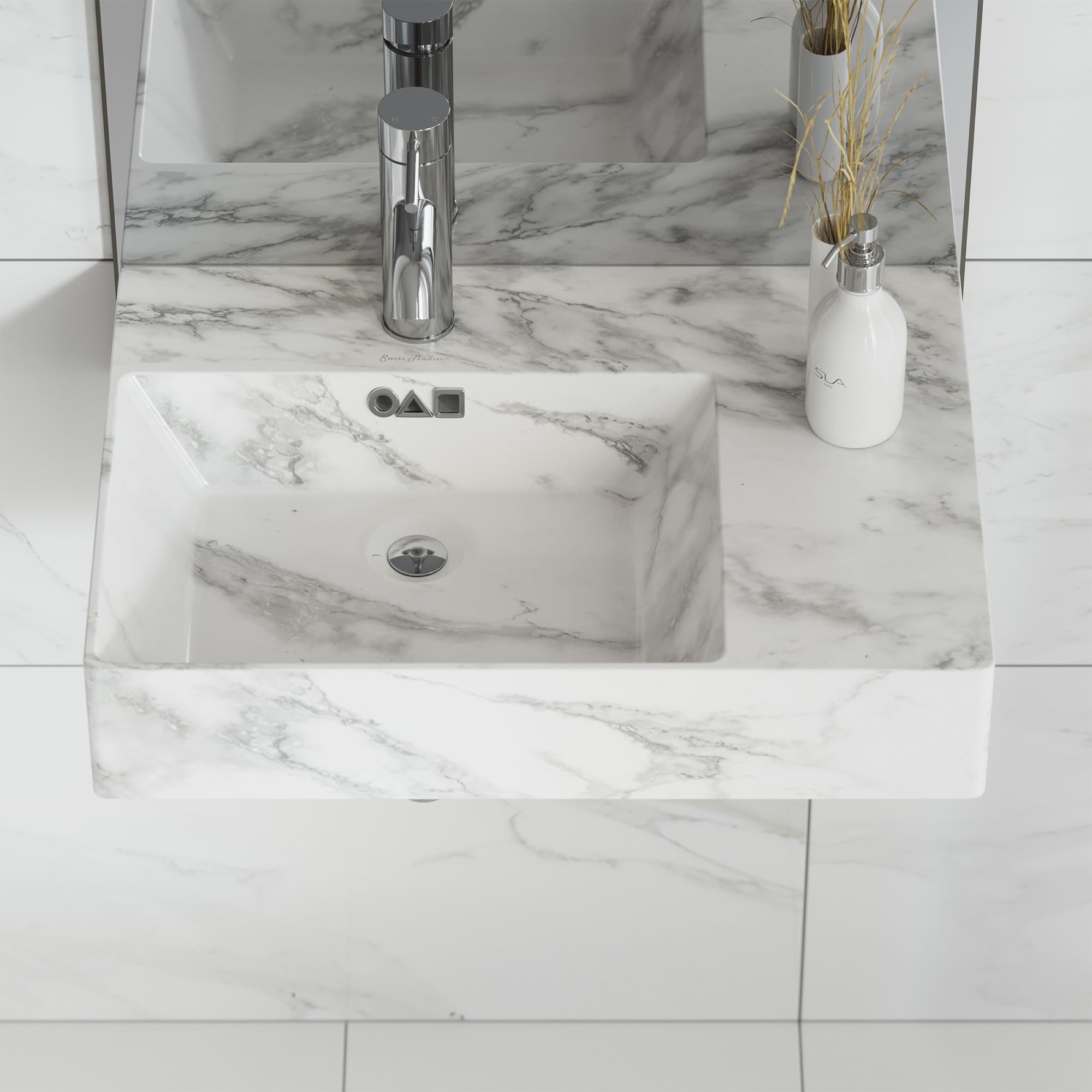 St. Tropez 24 x 18 Left Side Faucet Wall-Mount Bathroom Sink in White Marble