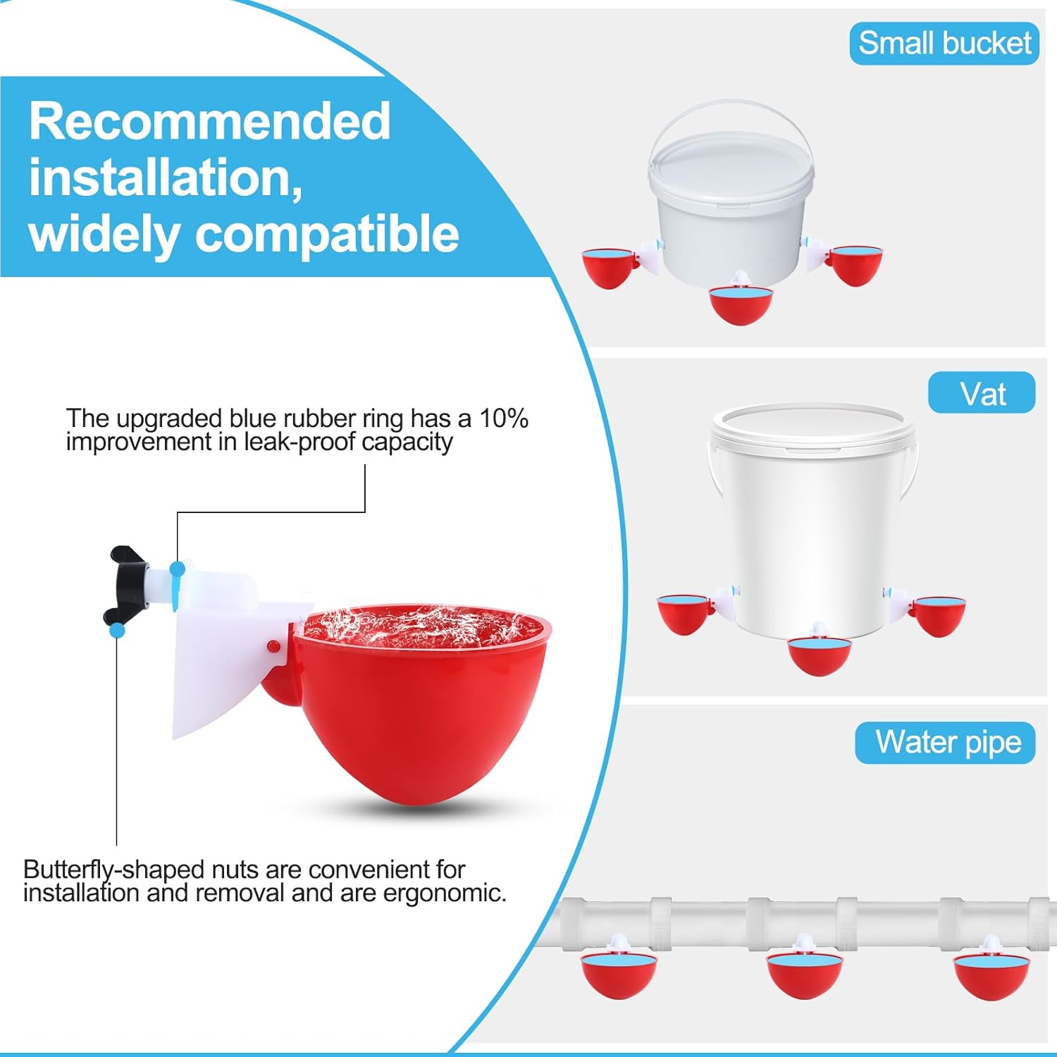 10PCS Chicken Waterer Cups, 3rd Generation DIY Large Automatic Chicken Water Feeder Cup, Tee Fittings Poultry Waterer, Suitable for Chicks, Turkeys, Ducks, Goose, Small Pets with Mounting Hole Opener thumbnail