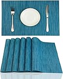 Red-A Placemats Set of 6 for Dining Table Heat-Resistant Washable Place Mats Woven Vinyl Kitchen Table Mats Easy to Clean,Blue