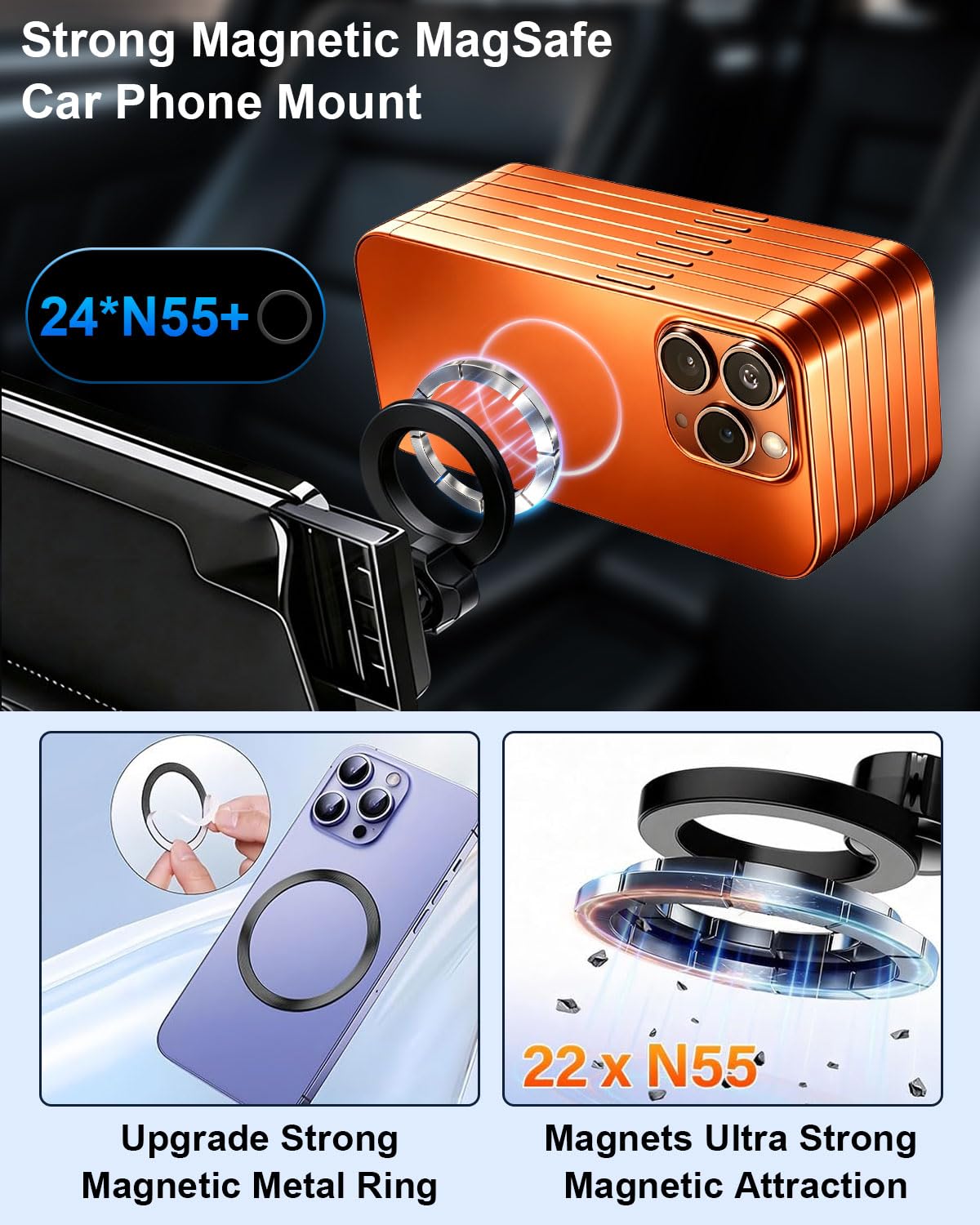 PZK Samochodowy uchwyt na telefon do Toyota RAV4 2019 2020-2023 2024 2025 Hybrid LE/XLE/Premium akcesoria ekran 7/8-calowy obrót 360° uchwyt na telefon kompatybilny z Magsafe Not Affect Vent (nie