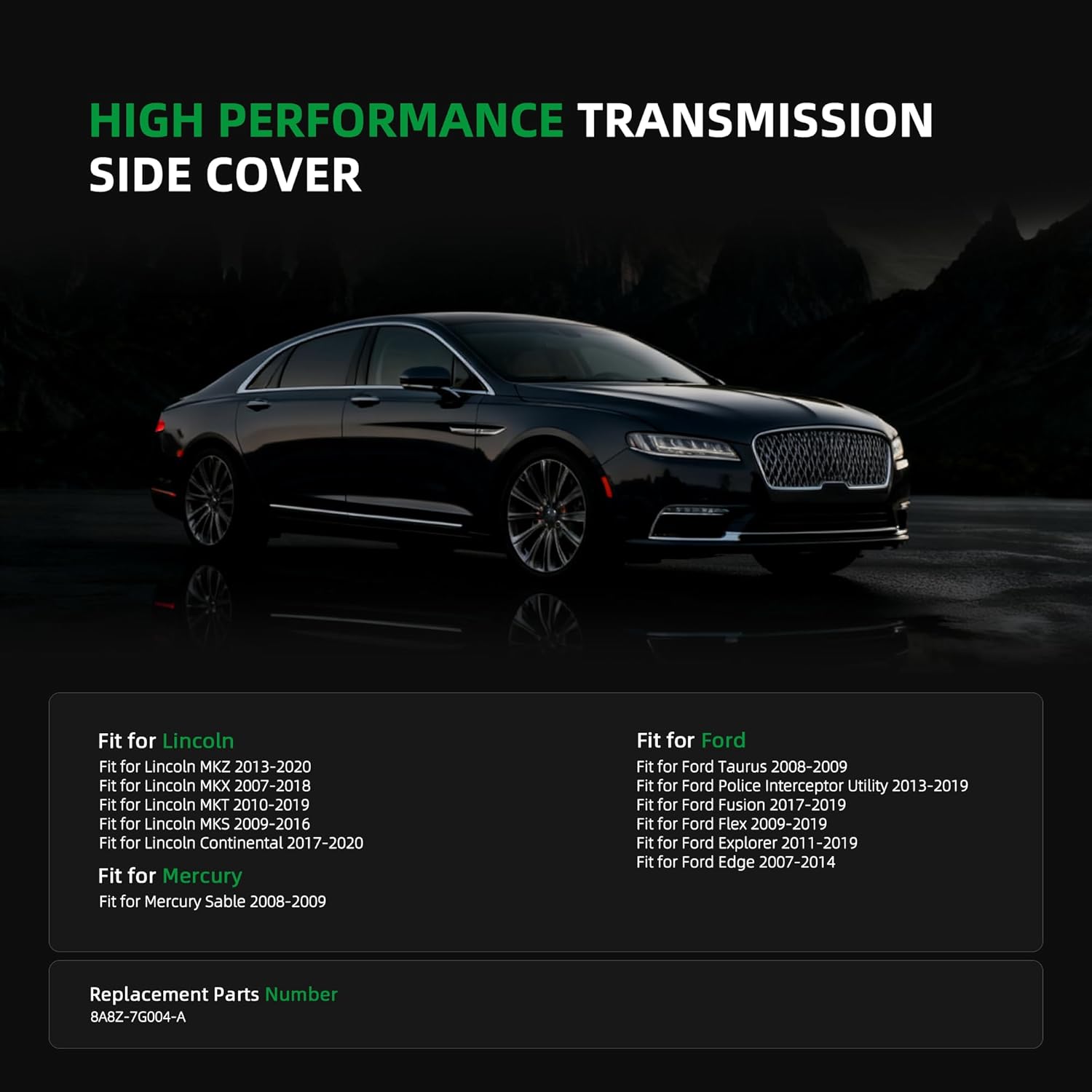 8A8Z-7G004-A Transmission Side Cover Fit for Ford Taurus for Flex for Explorer for Edge 2008-2019, Fit for Lincoln MKZ/MKX/MKT/MKS 2007-2020, for Sable 2008-2009, 6F50 6F55 Trans Valve Cover