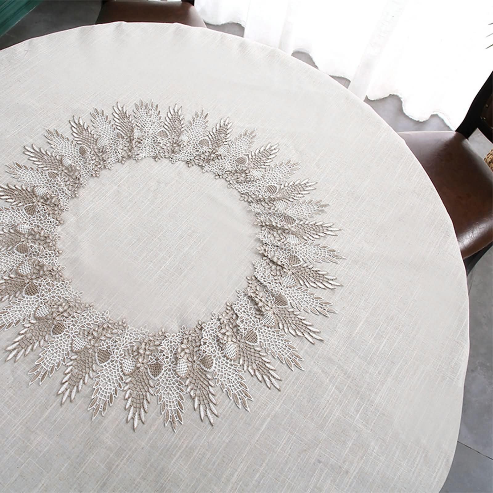 Nappe Table Ronde Beige en Lin pour Extérieur 150 cm
