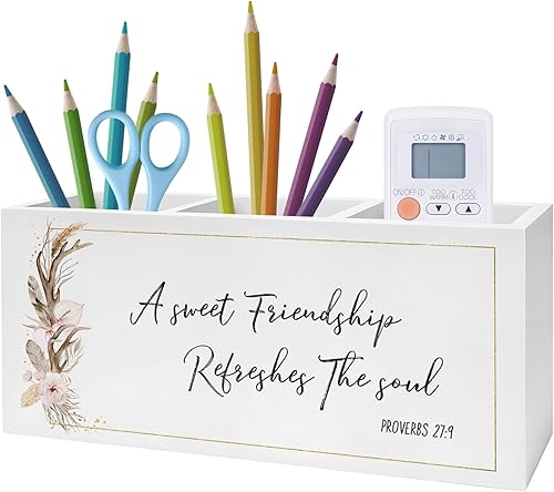 Miniatura 13 de Soporte Inspirador Floral para Bolígrafos y Lápices con Versículos Bíblicos, Decoración Cristiana para Oficina en Casa, Organizador de Bolígrafos y