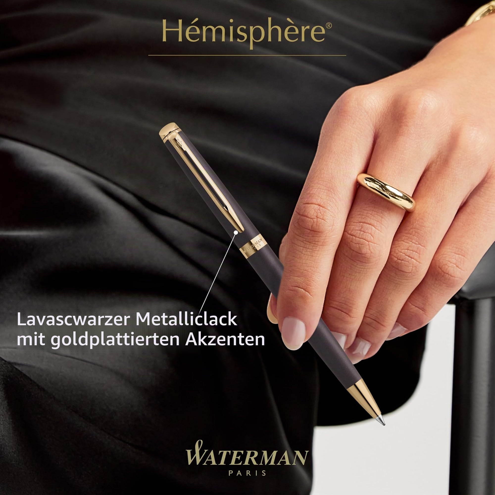 Waterman Hémisphère Kugelschreiber | The Understated Edit | Lavaschwarz | Mittlere Spitze und blaue Tinte | Geschenkbox