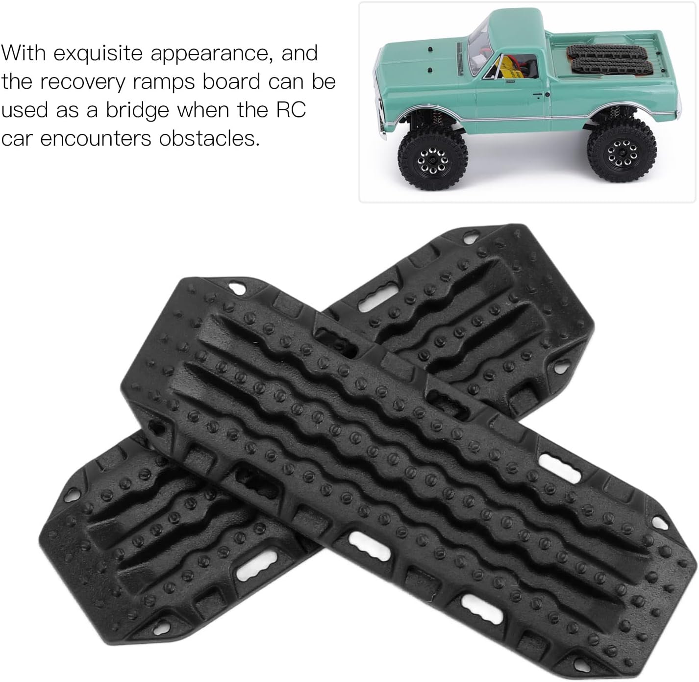 Dilwe 2pcs RC Sand Ladder, RC Plastic Recovery Ramps Board Compatible with 1/24 1/18 RC Car, RC Crawler Decorative Board RC Accessories(Black)