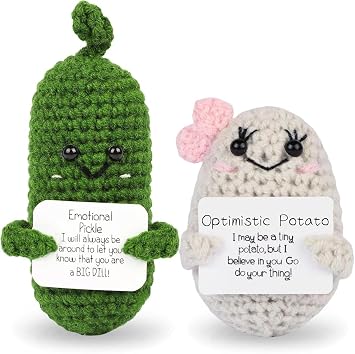 Hoedia Emotional Pickle + Pink Potato Crochet Dolls Inspirational Gifts for Friend Birthday Women Girls Boys College Students - Cute Knitted Stuff Cheer Up Toy