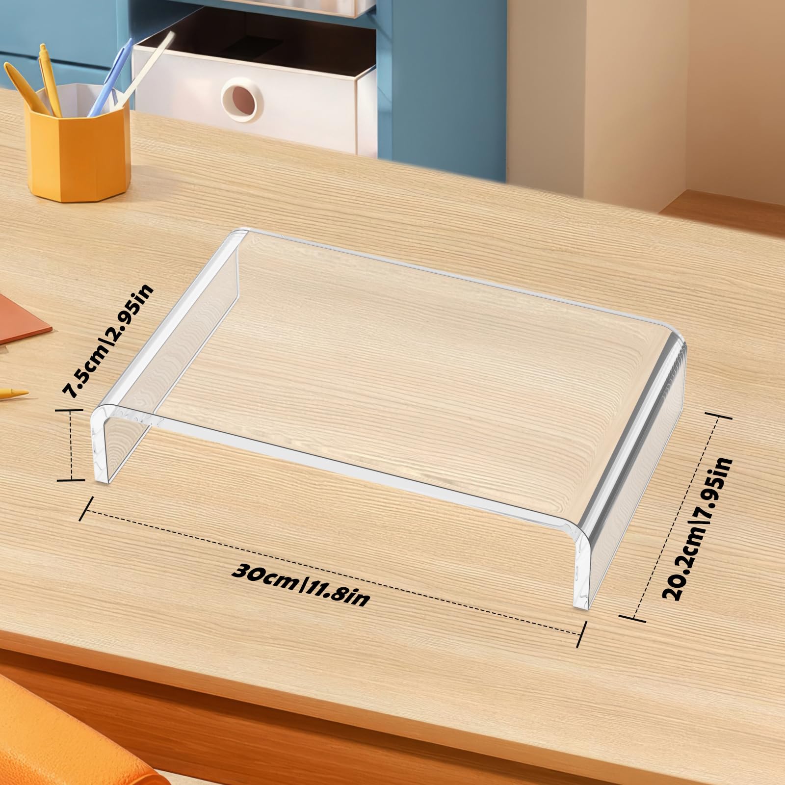 Support de Moniteur en Acrylique, Support D'écran Transparent pour Bureau, 30,5 x 20,3 x 7,6 cm Rehausseur de Bureau pour ordinateur portable, ordinateur, Support Acrylique Robuste, Facile Nettoyer
