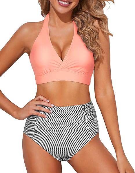 Tempt Me Women Two Piece High Waisted Bikini Set Swimsuits Push Up Halter Tummy Control Bottoms Bathing Suits