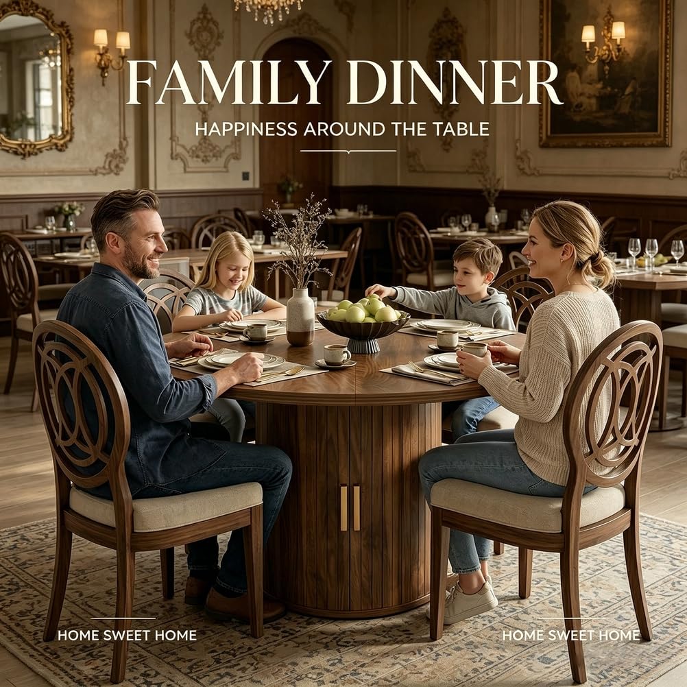 Tavolo da pranzo rotondo allungabile, con mobiletto portaoggetti, moderno tavolo da pranzo con piedistallo con maniglie dorate, per sala da pranzo, soggiorno, appartamento