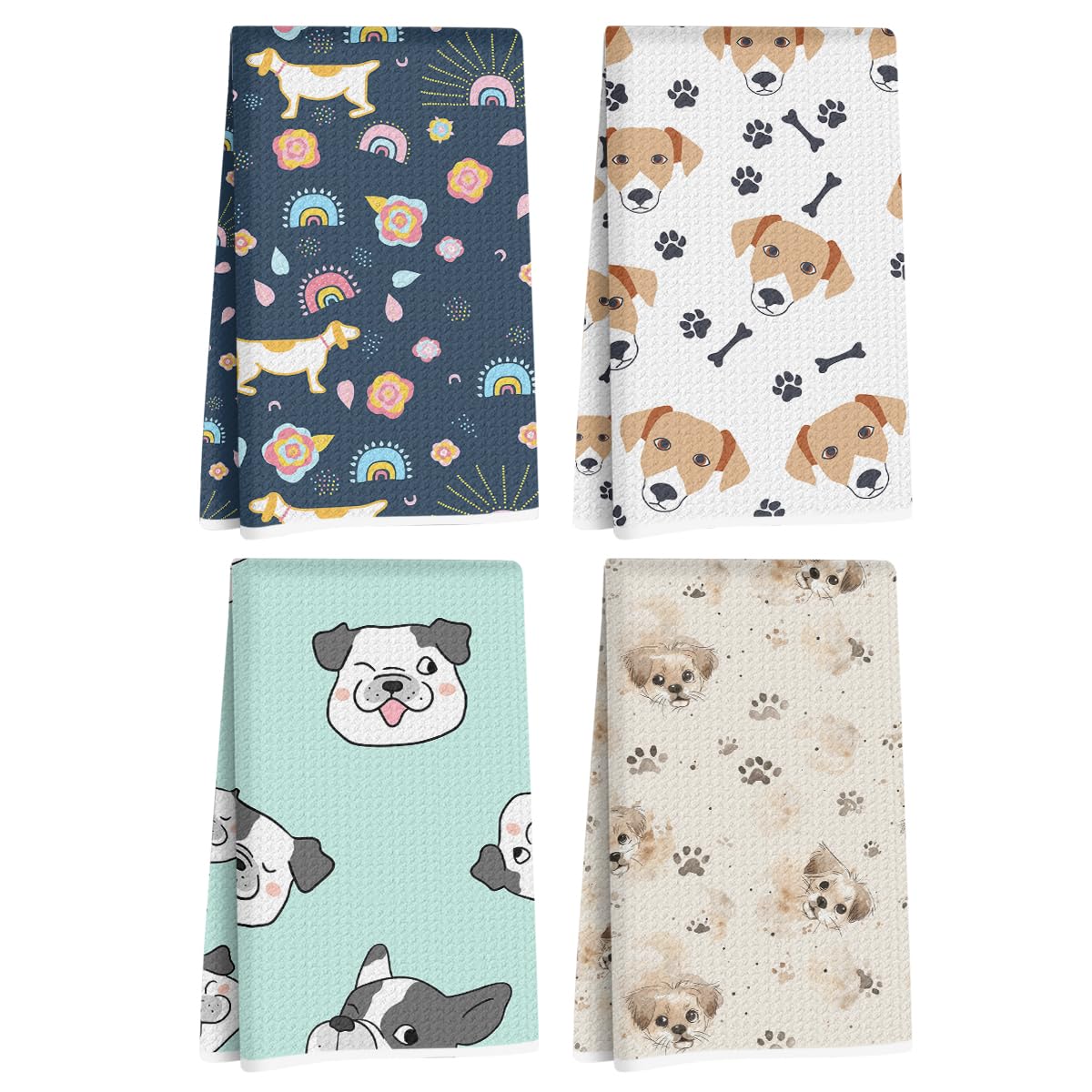 4 Pcs Cute Dog Kitchen Towels, Whimsical Decorative Dish Cloth Tea Towel