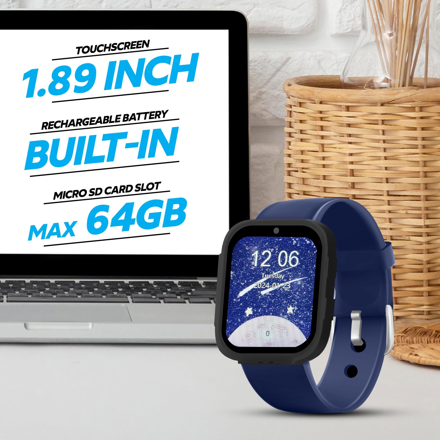 Magnavox Kids Smart Watch (one) with Camera for Kids, 1.89 Inch Touch Screen, 108P Video, 48MP Still Images, Built in Games, 32GB Micro SD Card, One