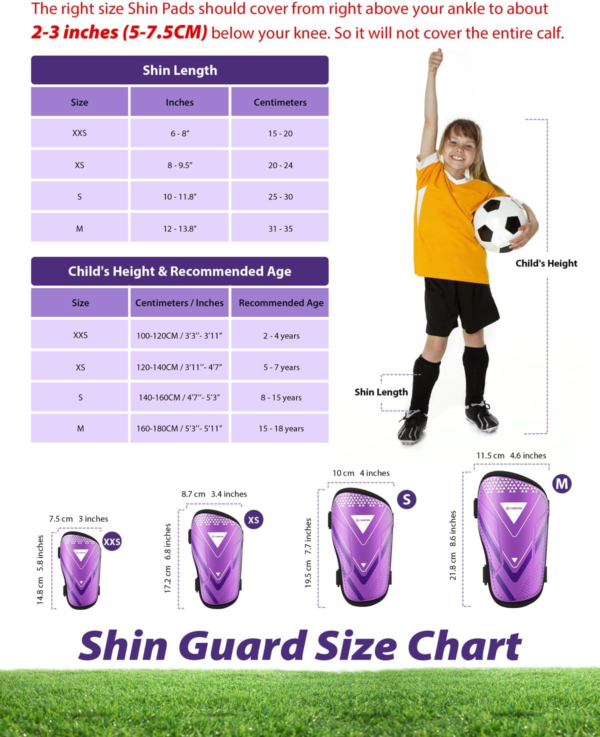 Shin Guards Soccer Kids Youth, CE Certified Airsfish Shin Guard Protection Gear for 2-18 Years Old Boys Girls Teenagers High Impact Resistant Breathable Comfortable 1 Pair 4 Sizes - Image 4