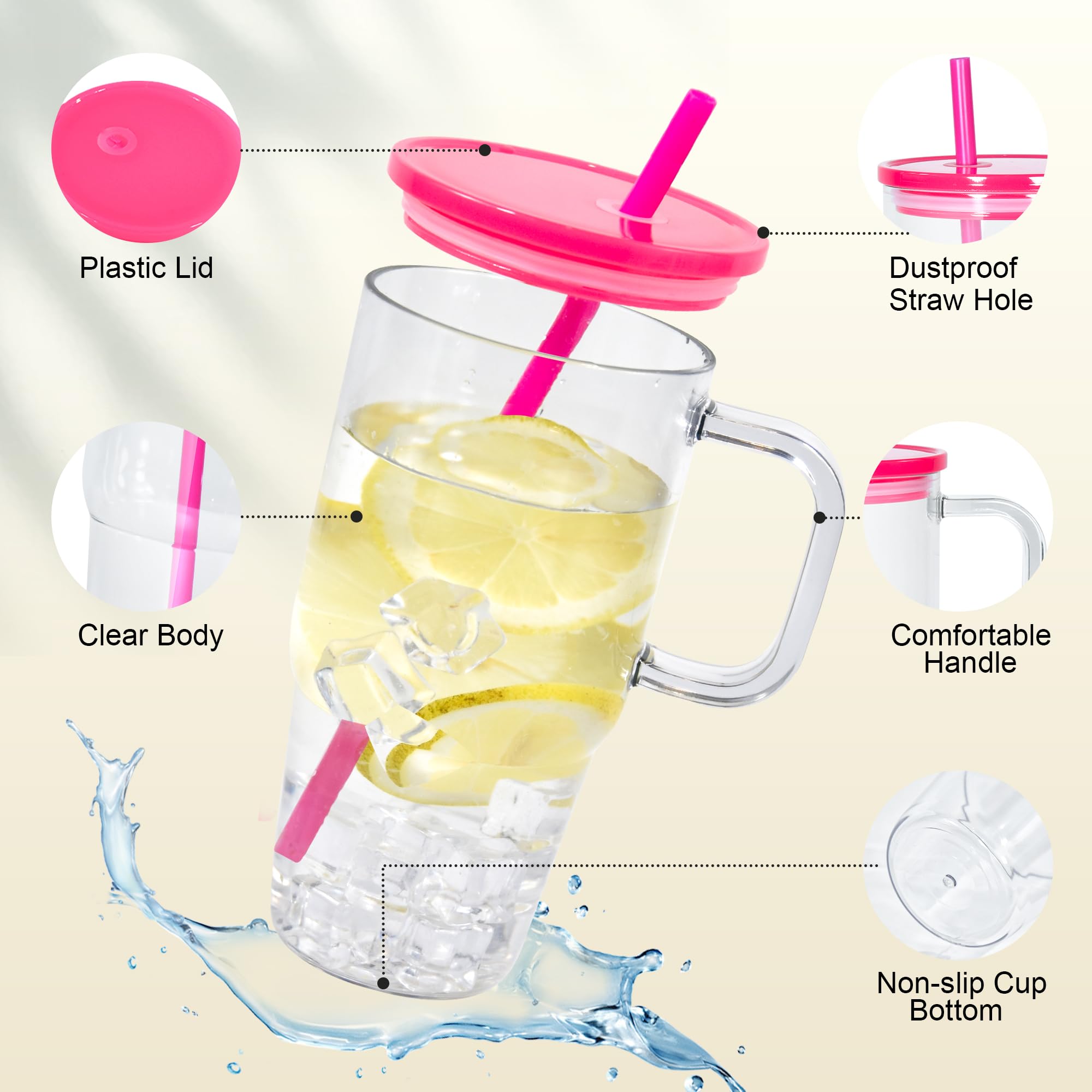 6 vasos acrílicos de 20 onzas con asa, vasos de plástico con tapas y pajita