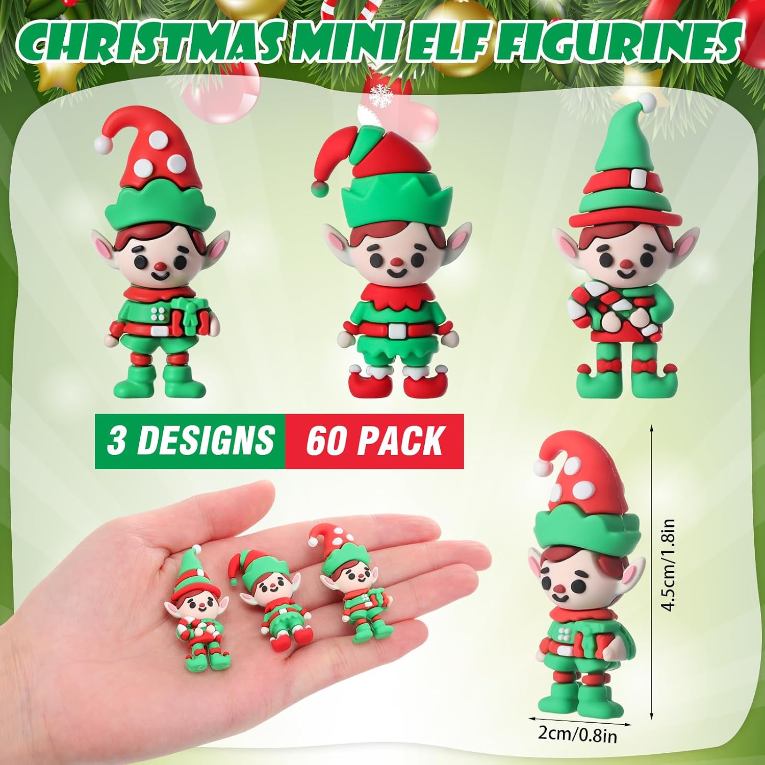 Chunful 60 Pcs Christmas Mini Elf Figures Tiny Elves Figurines to Hide Small Gnomes Goodie Bag Fillers Miniatures Winter Xmas New Year Holiday Party Favors Decorations image 2