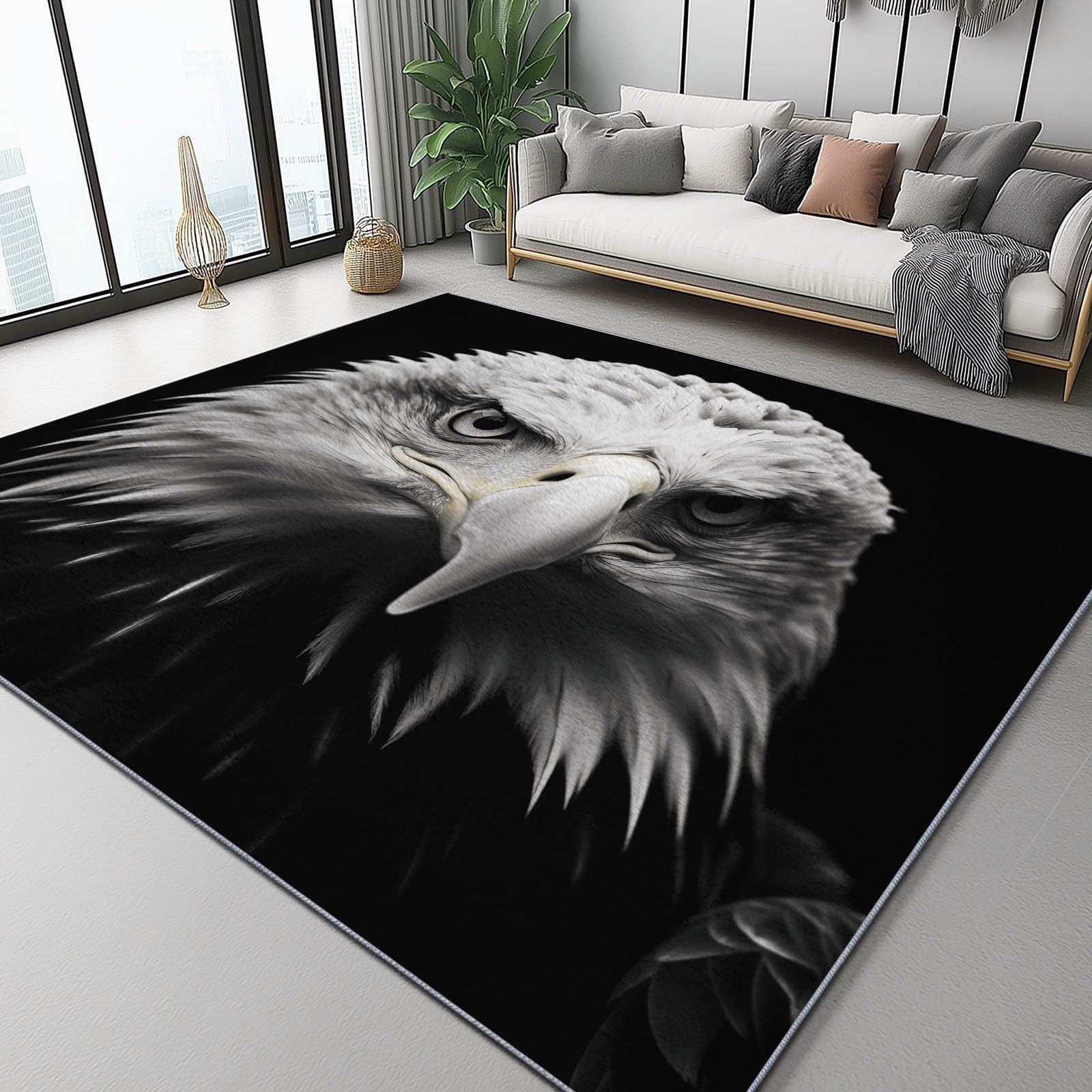 Tapis aigle noir lavable pour une chambre d'animaux propre et élégante