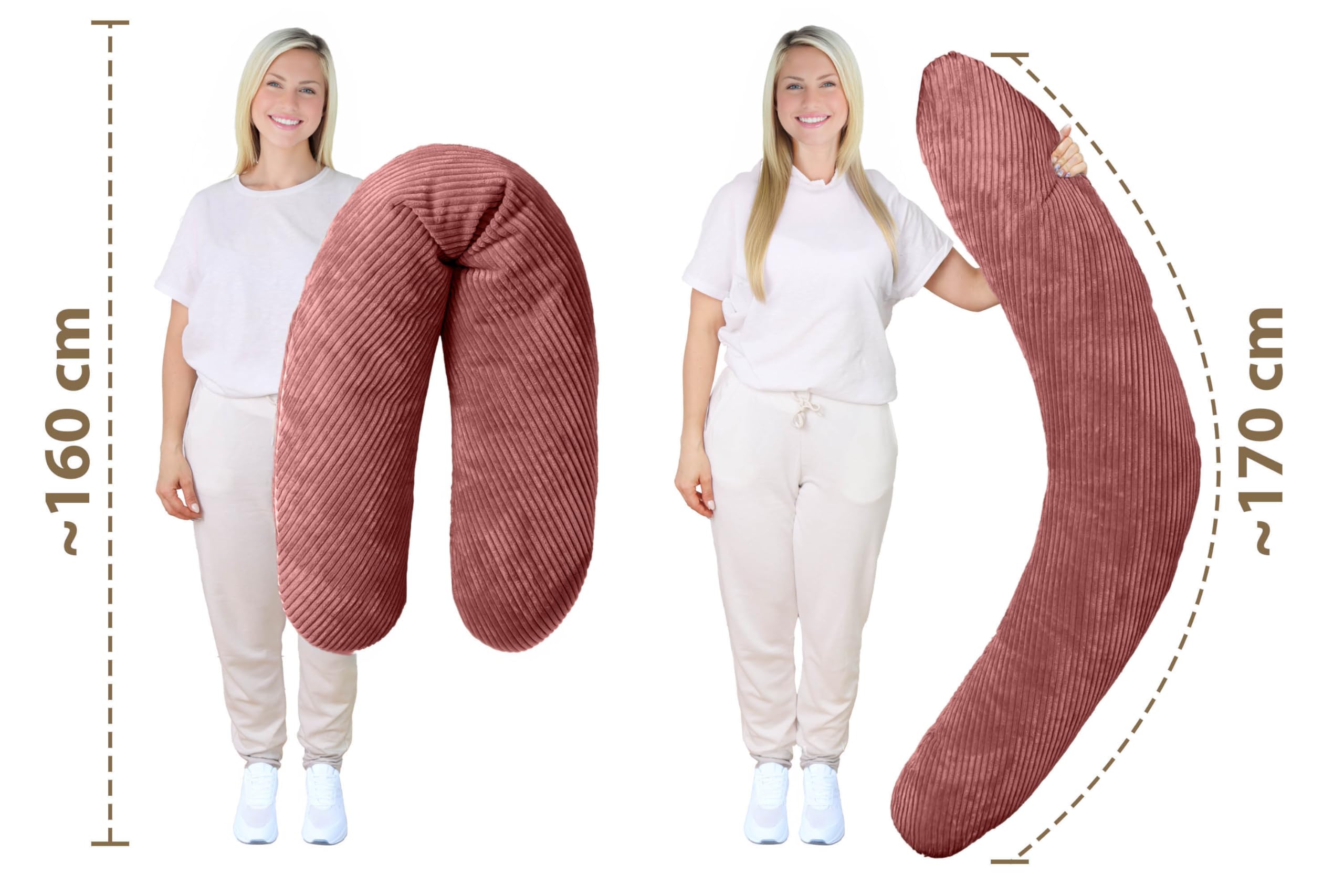 Amilian Coussin d'allaitement XXL 170 cm, coussin de grossesse pour dormir sur le côté, pour grossesse et allaitement, coussin de positionnement avec rembourrage et housse amovible - Herzschimmer