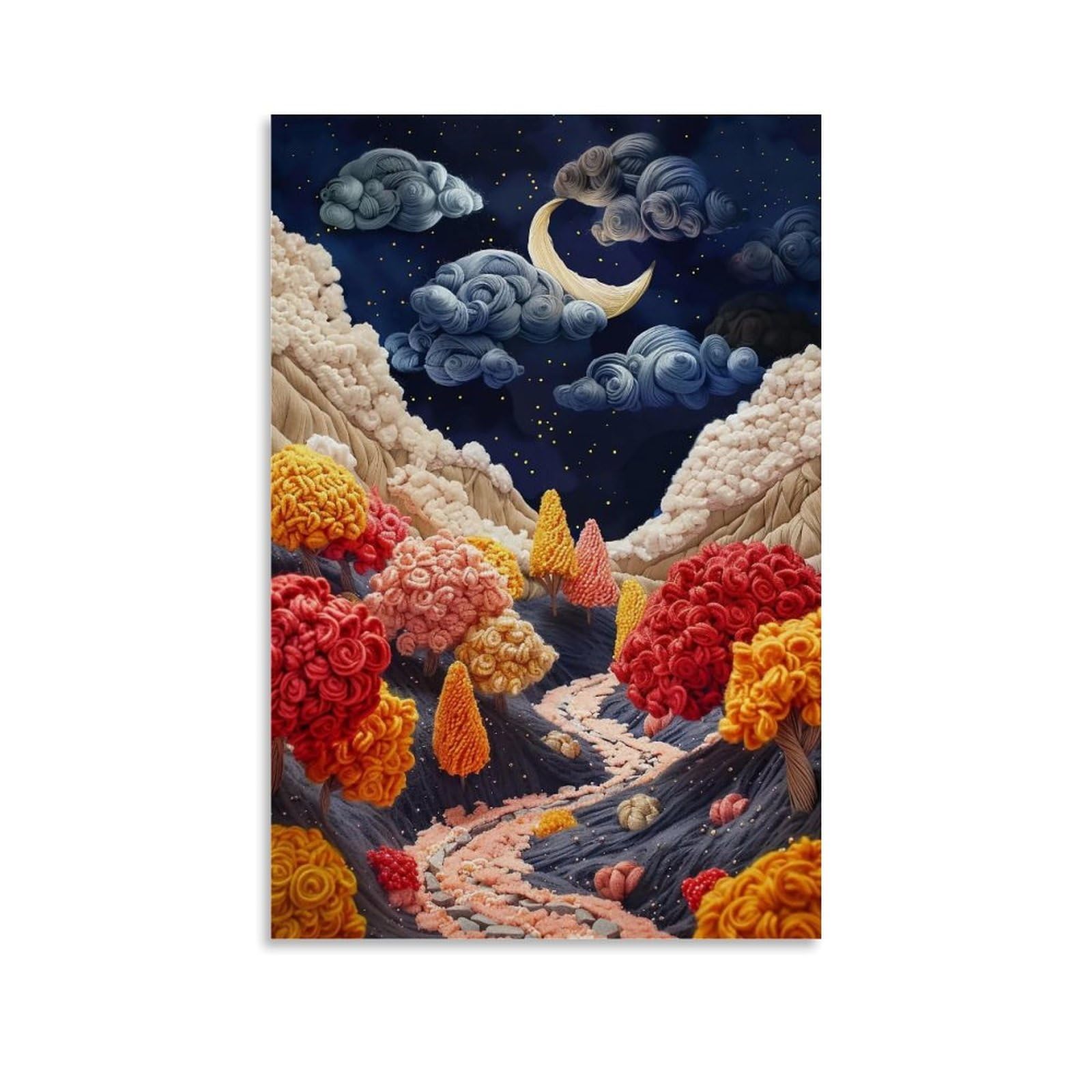 HUERYRYHY Wool Knit Autumn Valley Moon 03 Poster Wall Art Canvas Vintage Aesthetic Painting Decor for Rooms 24x36inch Unframe-style
