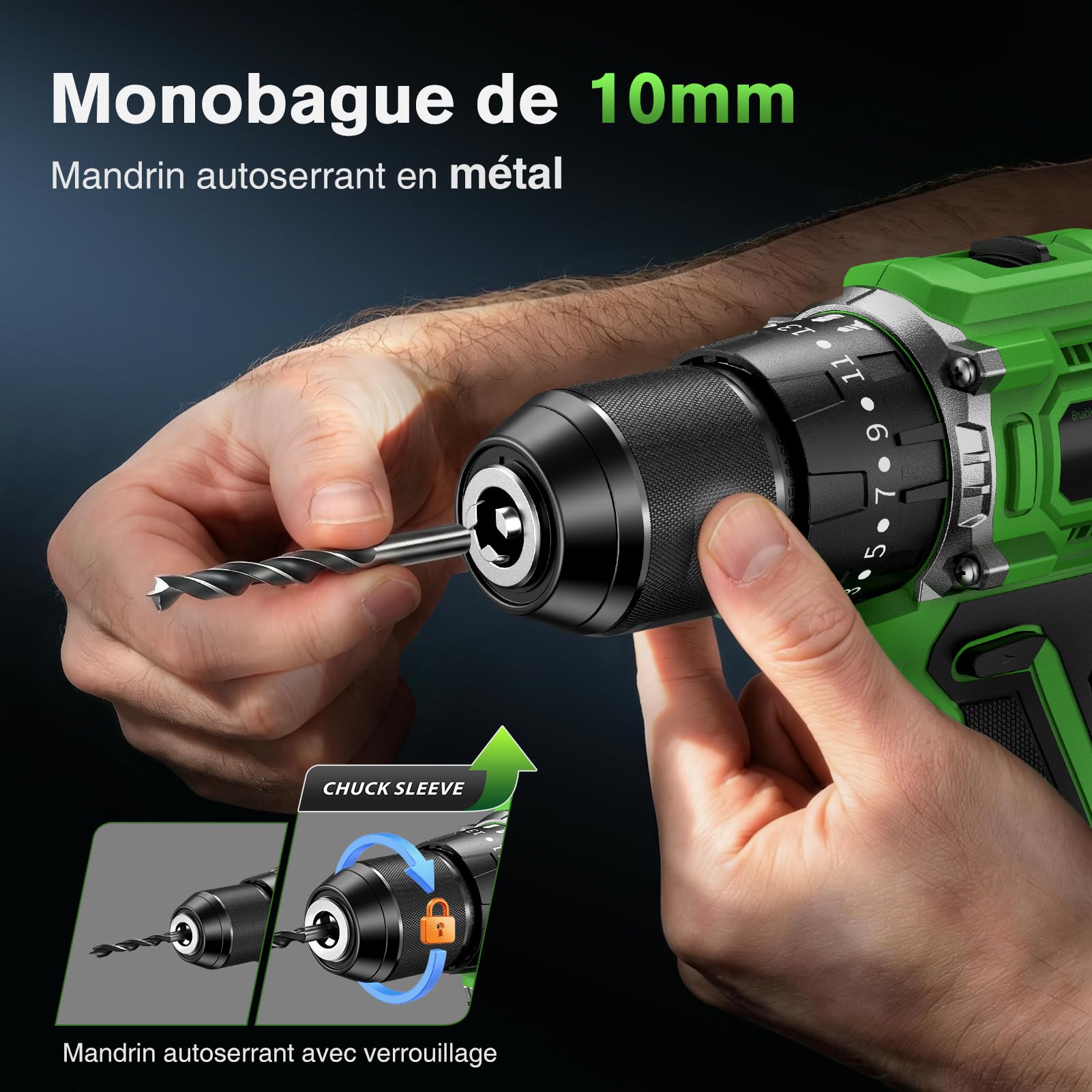 Ginour 50Nm Brushless Perceuse Visseuse Devisseuse Percussion sans fil 21V