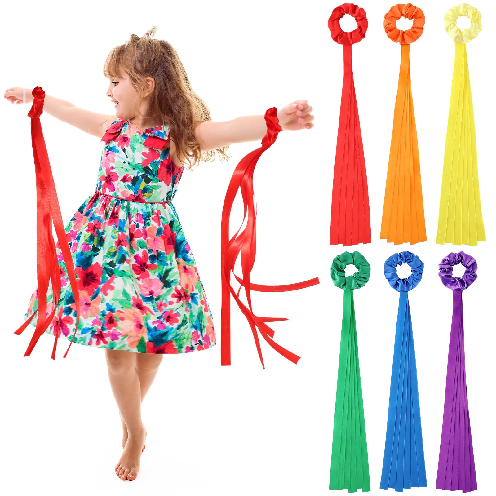 6 Pcs Rainbow Dance Ribbon Rhythm Ribbon for Kid, 0.8 x 19.7'', Mix Color