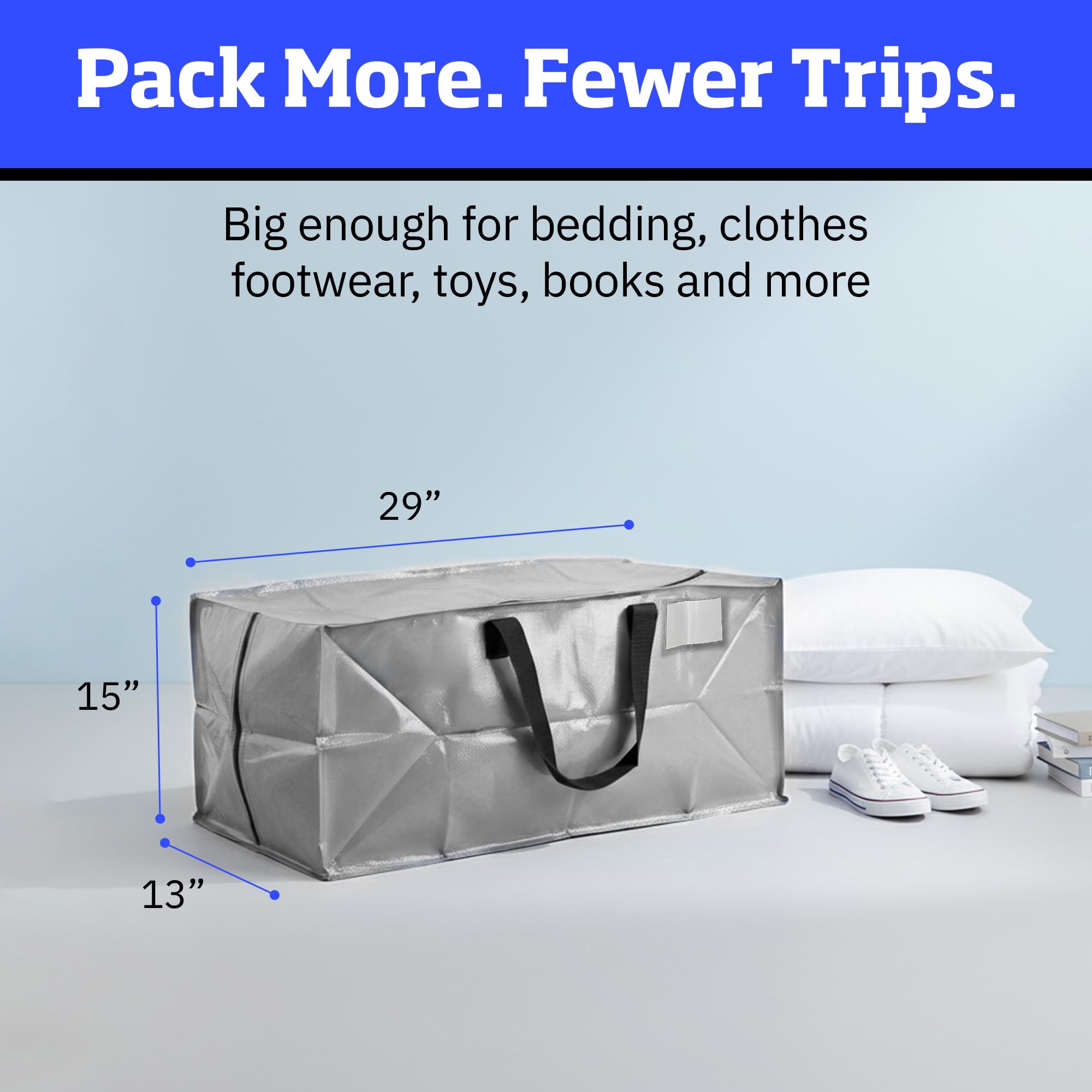 DURASACK Heavy Duty Verhuiszakken Met Rits - 4 Stuks Grijs, Versterkte Draagriemen En Rugzakdragers, Robuust Polypropyleen