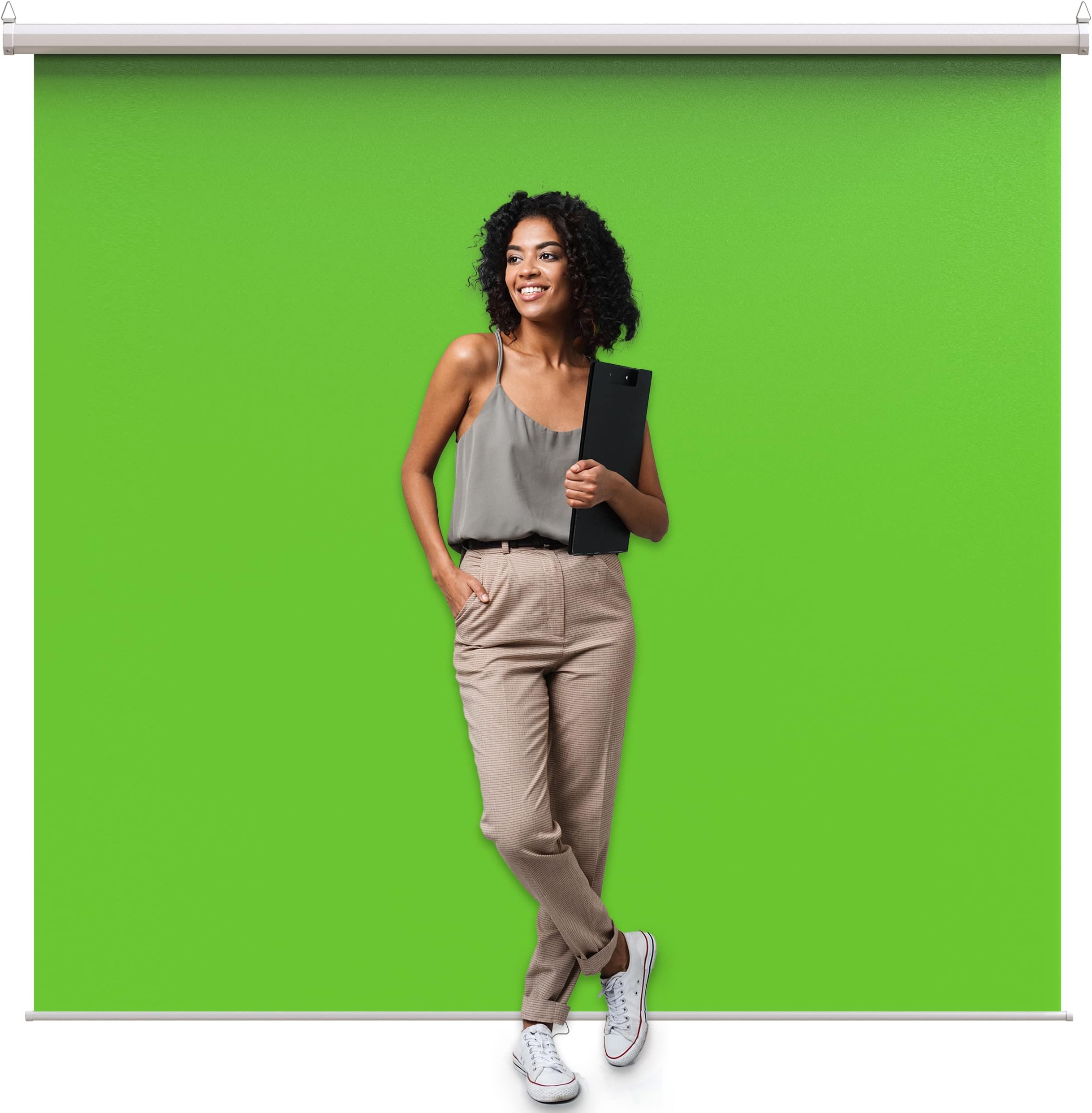 ใWider Styleใ KHOMO Gear Green Screen 84 x 84 inch - Extra Large Pull Down Projector Green Screen Backdrop - Portable Collapsible Roll Down Projector Screen
