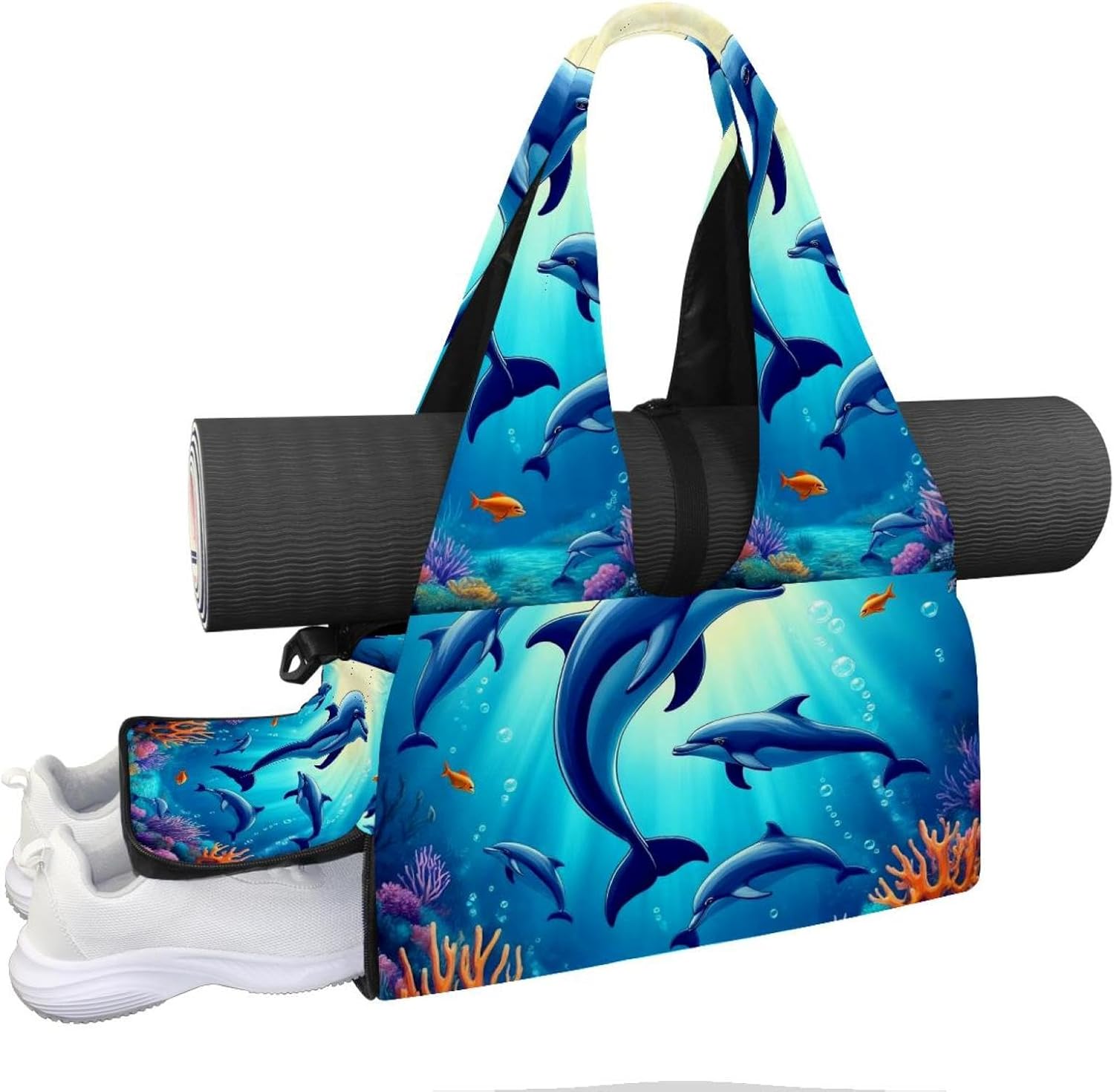 Yoga Mat Bag, Gym Workout Bag with Shoe Compartment, Seashell Starfish Pilates Bag for Women, Quick Access Storage Yoga Tote Bag for Sports Travel Office