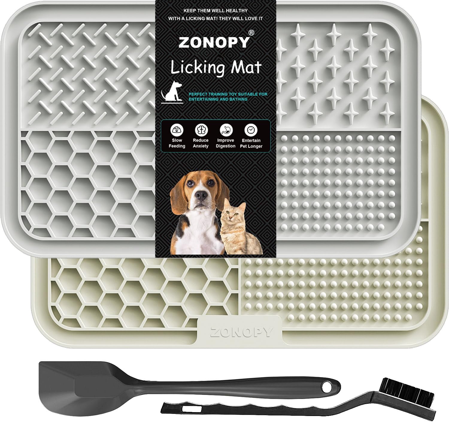 Zonopy Licking Mat for Cats 2 Pack, Slow Feeder Lick Pat for Dogs and Puppies, Anxiety Relief Cat Toys Cat Bowl Cat Feeding for Butter Yogurt Peanut, for Pets Bathing Grooming Training ﻿