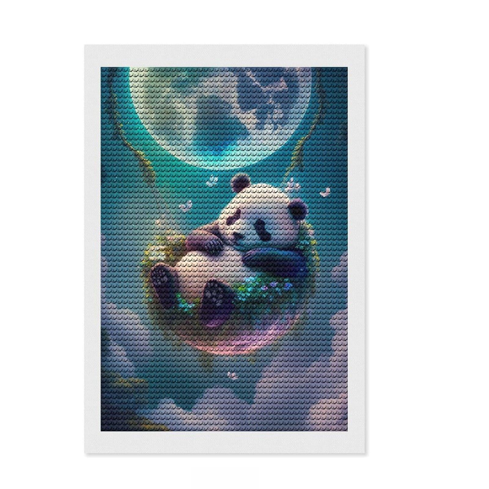 Junmoney The Enchanted Panda Diamond Painting Set 8"x12", Decorate Your Room, Neat Printed Canvas, Easy Handmade Project, Farmhouse Decor