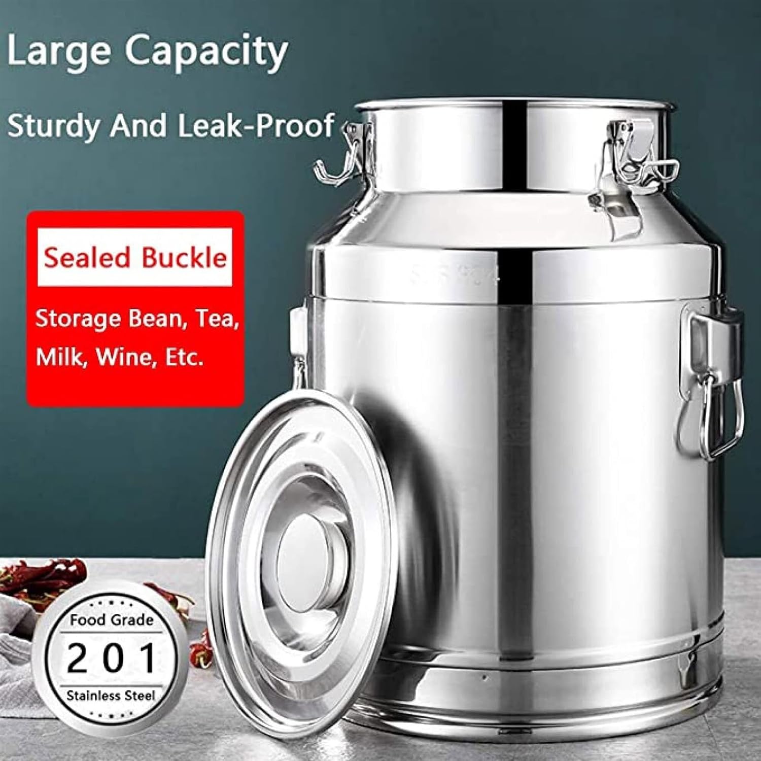 Milk Can Milk Bucket Stainless Steel Milk Bucket Milk Can Wine Pail Oil Tea Storage Sealed Barrel Milk Transport Can Milk Jug (Silver 25 * 45cm)