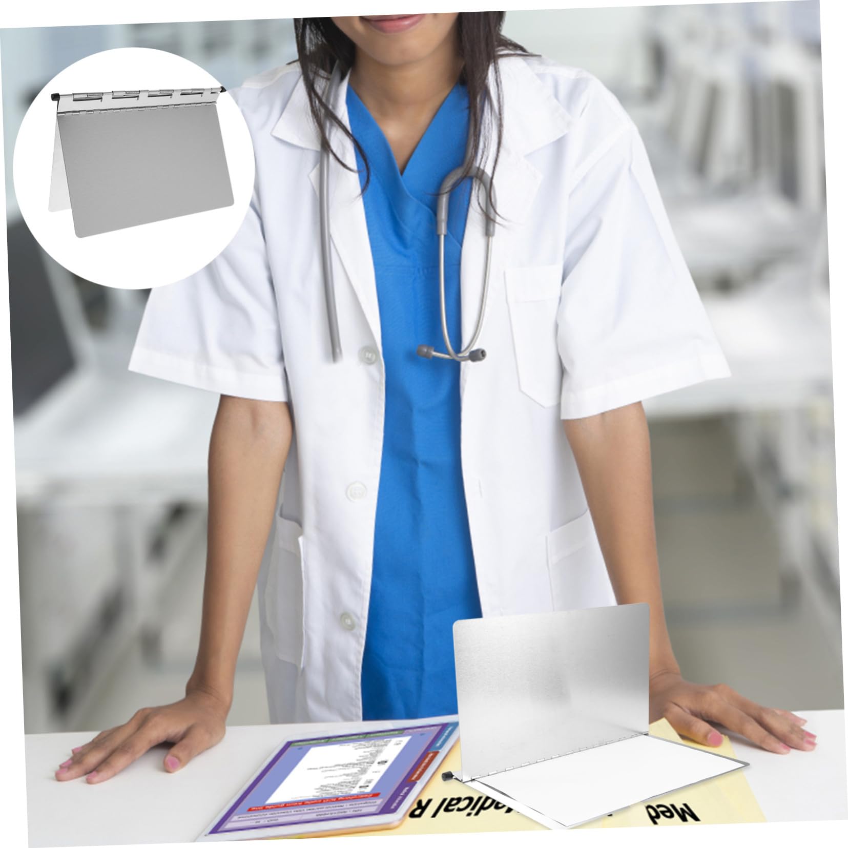 Happyyami Edelstahl Dokumentenmappe mit Klemmbrett Hohe Kapazität Glatte Schreibunterlage für Krankenhaus und Büro A4-Format