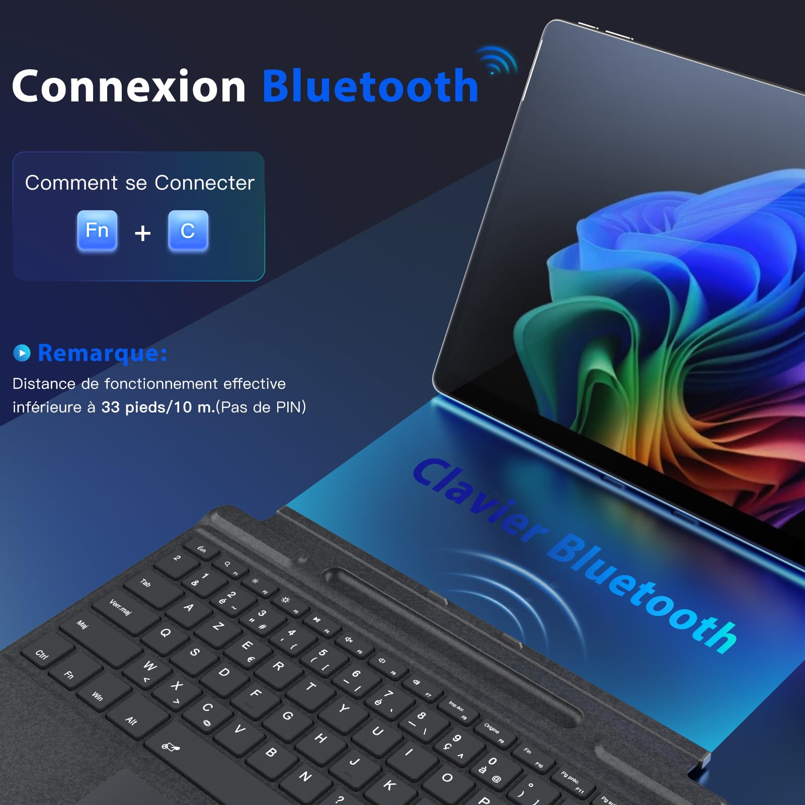 MoKo Clavier Bluetooth Français avec Pavé Tactile pour Microsoft Surface Pro 12/11/ 10/9/ 8/ X 13 Pouces, Clavier Type Cover Fin AZERTY sans Fil avec Porte-Stylet (sans Fonction de Charge), Gris