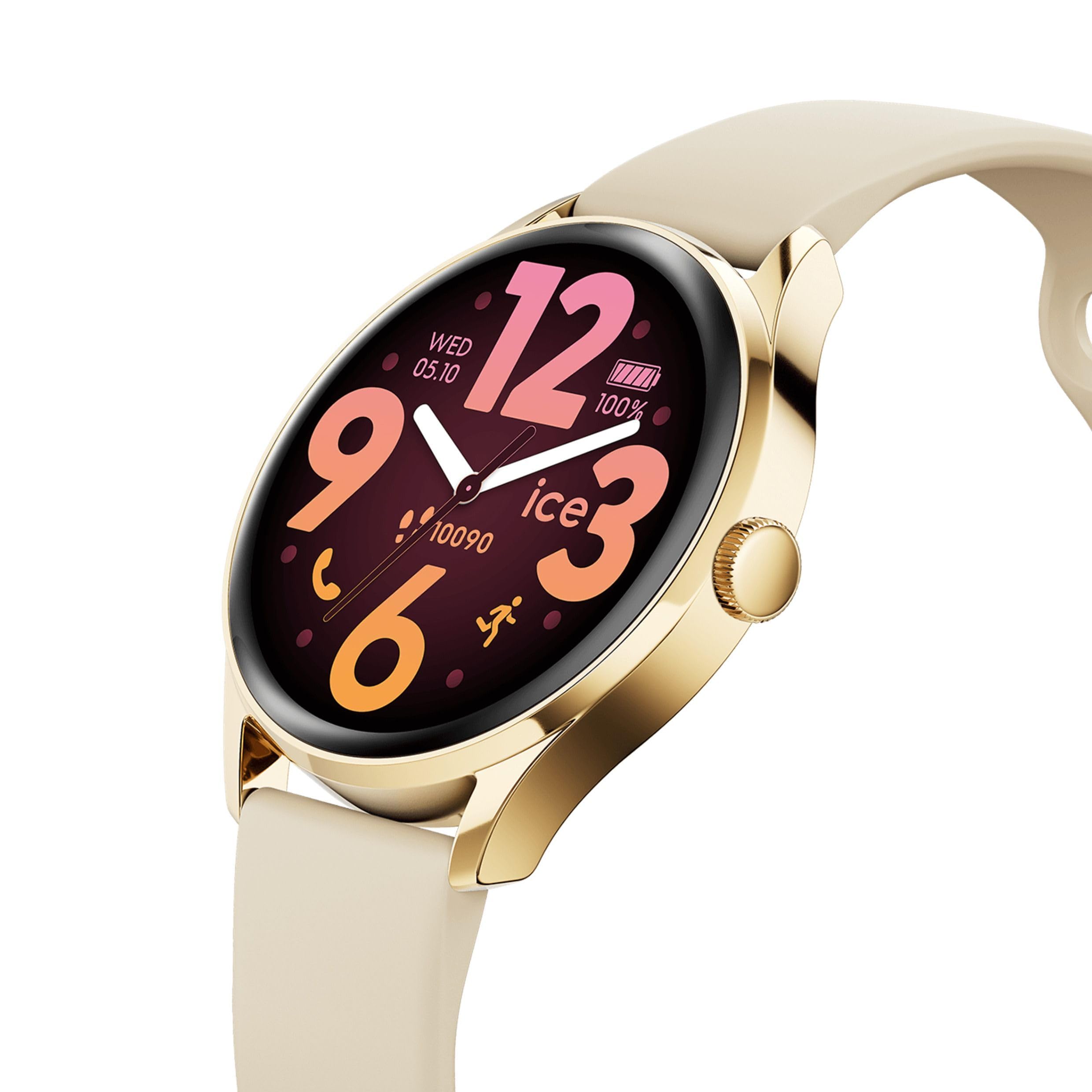 Ice-Watch - Ice smart 3.0-1.2 Gold Beige AMOLED GPS - Gold runde verbundene Uhr für Damen mit Silikonarmband - 025115 (1.20 Zoll)