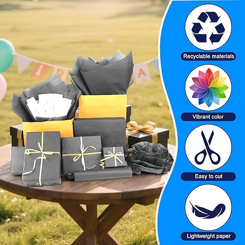 Miniatura 3 de PLULON 120 hojas de papel de seda gris para bolsas de regalo, papel de regalo a granel para manualidades, embalaje de cumpleaños, baby shower, boda,