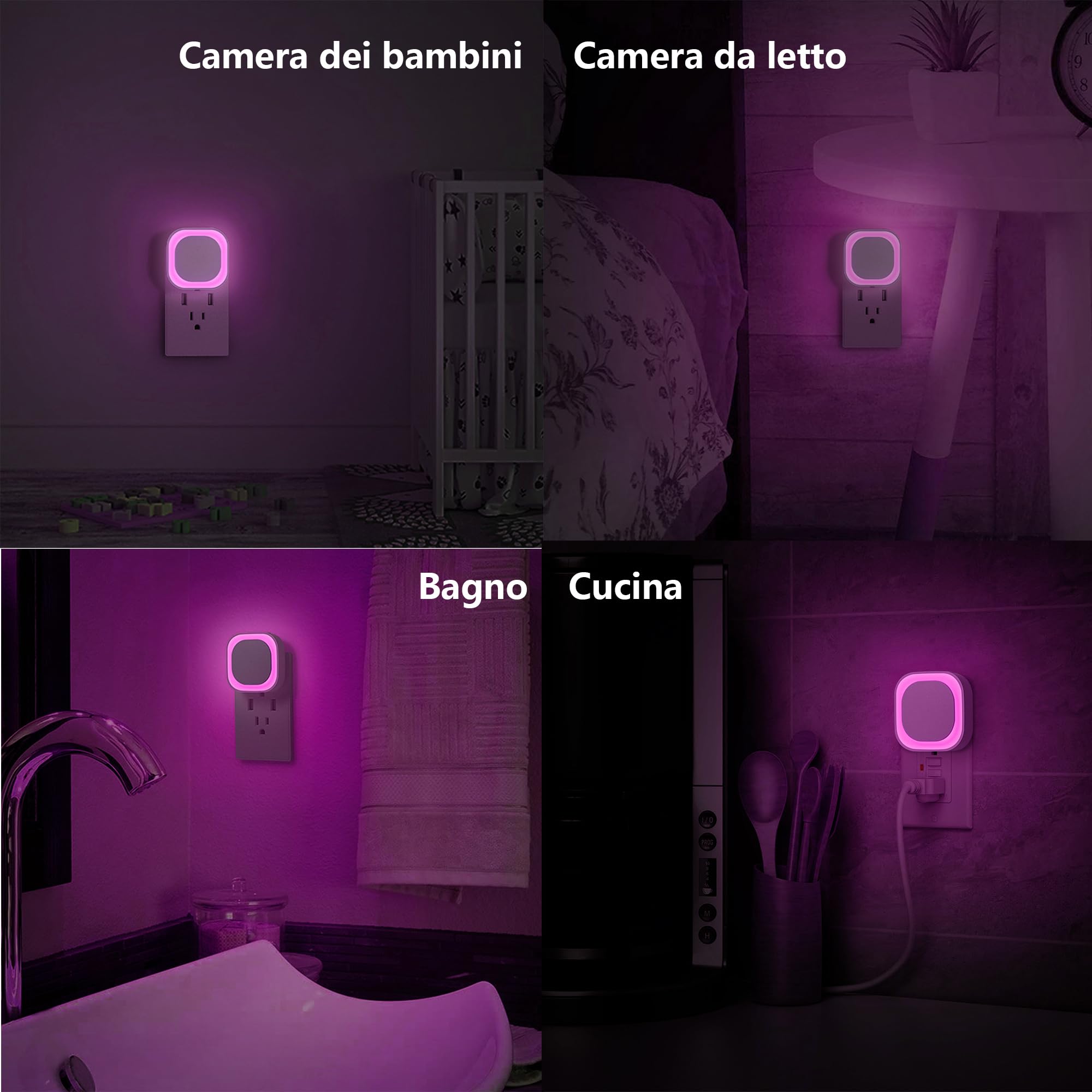 YUNLEX Presa di Luce Notturna con Sensore Crepuscolare, Luce Notturna Bambini 3 livelli di luminosità regolabile per Camera dei Bambini, Bagno, Corridoio, Cucina, Scale (Rosa)