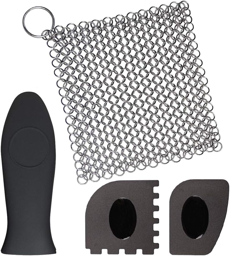Cast Iron Cleaner with Pan Grill Scrapers, Gzingen 8"x6" Cast Iron Chainmail