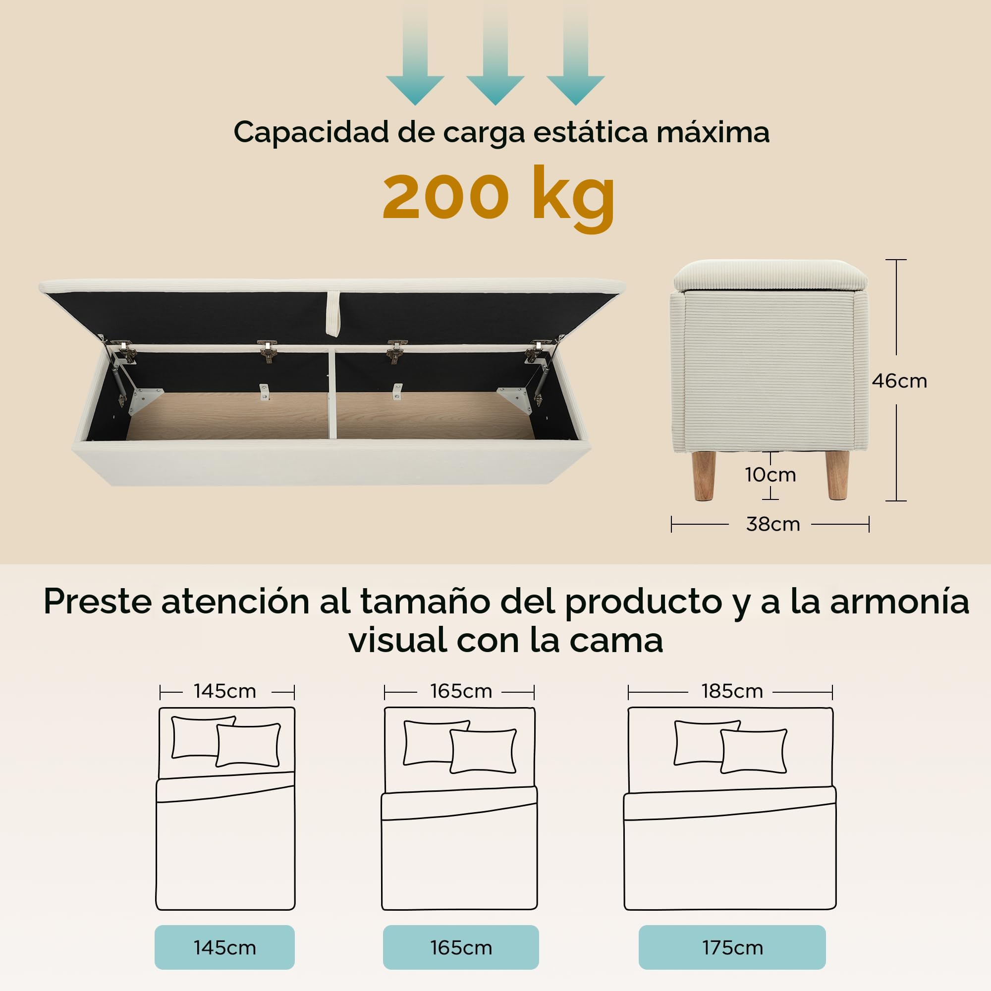 Kebnor Banco con espacio de almacenamiento, banco tapizado con espacio de almacenamiento hidráulico, caja de almacenamiento, adecuado para dormitorio, sala de estar y pasillo, aspecto de corduroy