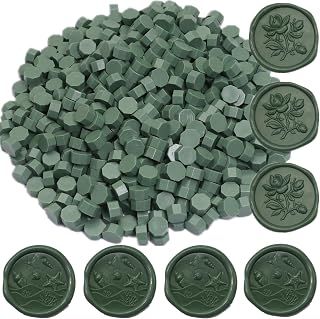 Olive Green Wax Seal Beads, 400Pcs Olive Green Sealing Wax Beads, Octagon Wax Sealing Beads, Sealing Wax Beads Set for Wax Seal Stamp, Gift Wrapping, Letter Sealing (Olive Green)