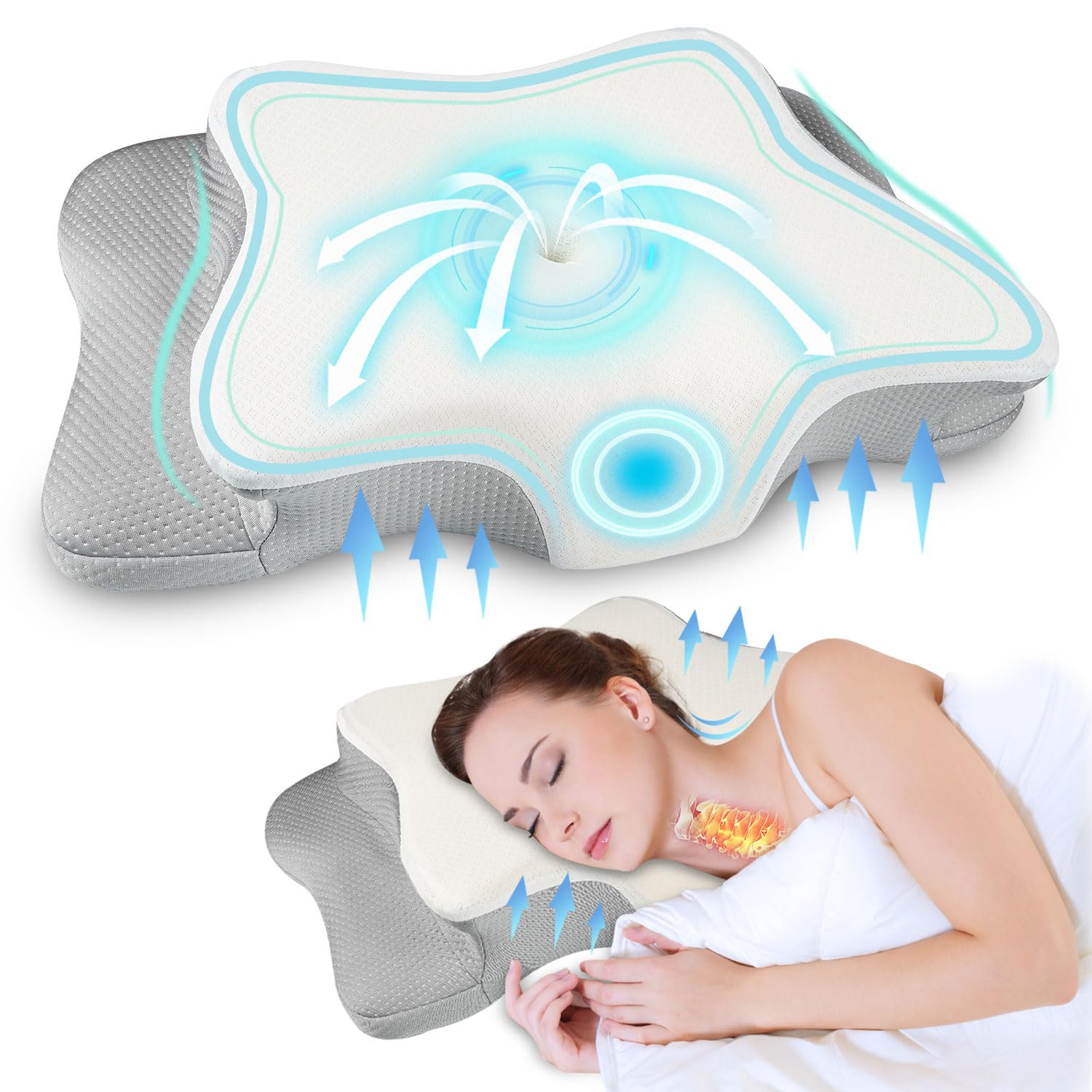 QIUBABYOCervical Pillow for Neck and Shoulder,Contour Memory Foam Pillow,Ergonomic Neck Support Pillow for Side Back Stomach Sleepers with Pillowcase
