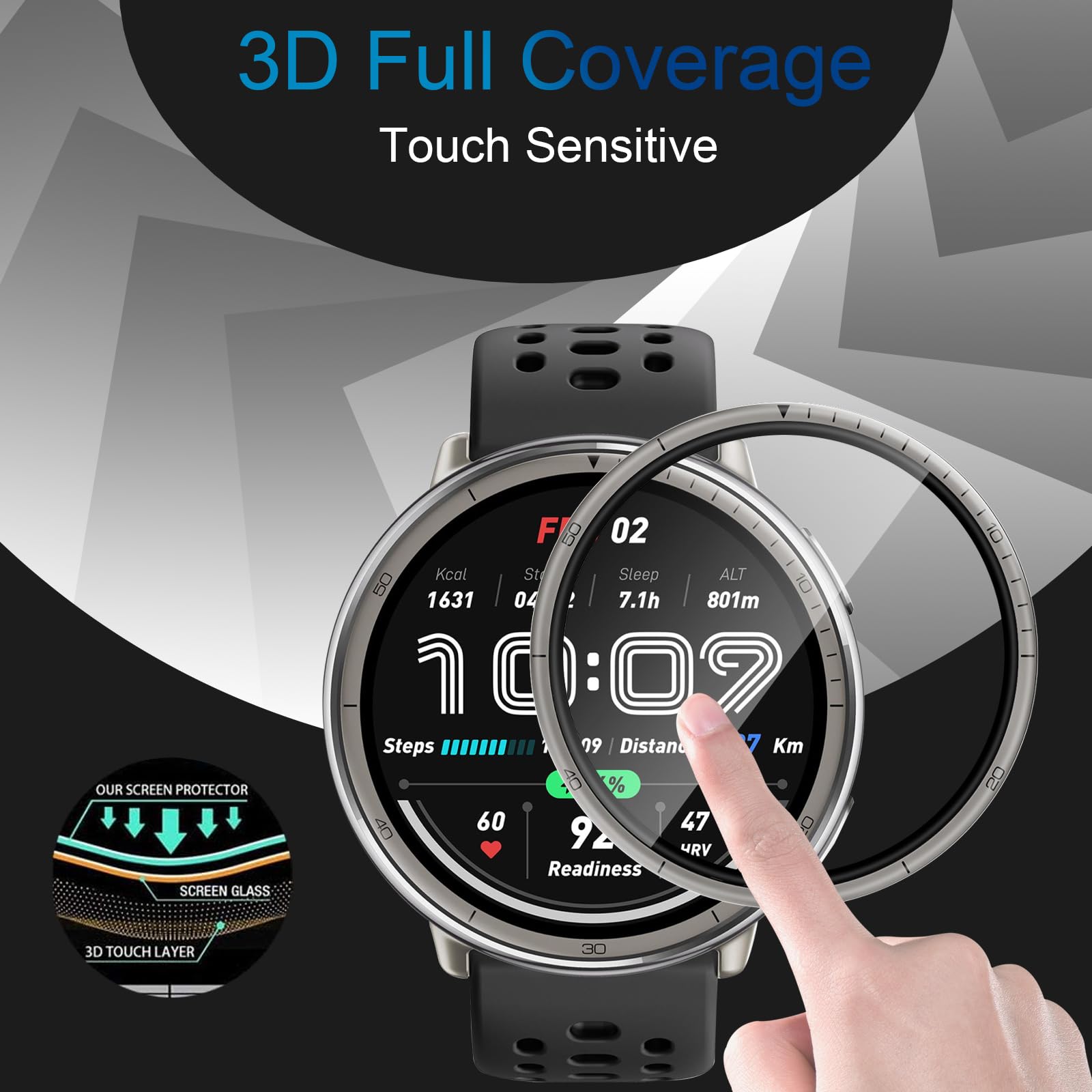 Pellicola Protettiva Per Amazfit Active 2 - Set Da 3, TPU Flessibile, Copertura Totale - Anti-Graffi E Impermeabile - Foto 6