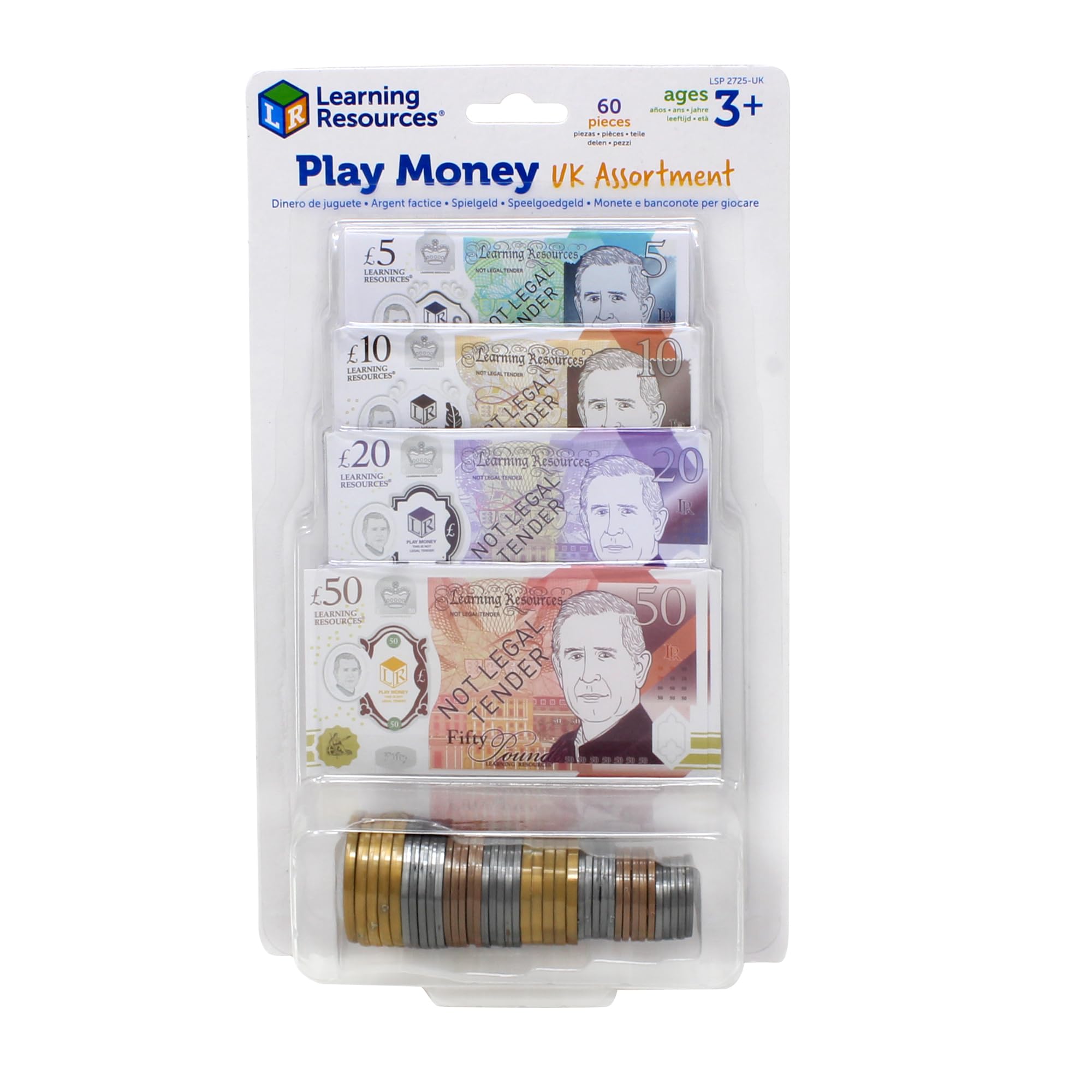 Learning Resources UK Play Money Assortment, Ages 3–7, Realistic Coins & Notes, Supports Money Recognition & Maths Skills