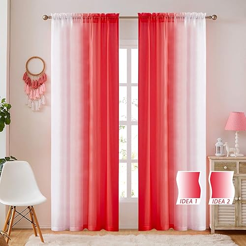 Miniatura 10 de July Joy Ombre - Cortinas de lino sintético semitransparente para habitación y sala de estar, 2 tonos reversibles, privacidad y filtro de luz