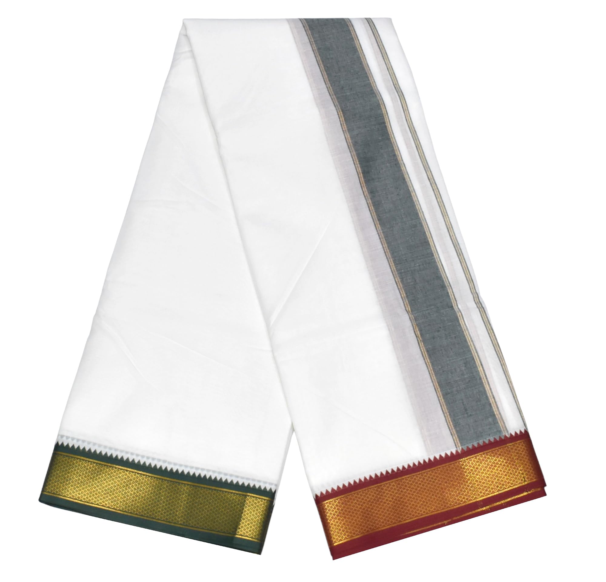 tuni mani SPL Cotton Men's White Panchakacham Dhoti with Angavasthram Towel, Padayappa/Mayilkan Zari Border, Cotton, Size: 9 X 5 (4.0mtr Dhoti, 2.25mtr Towel)-picture-25
