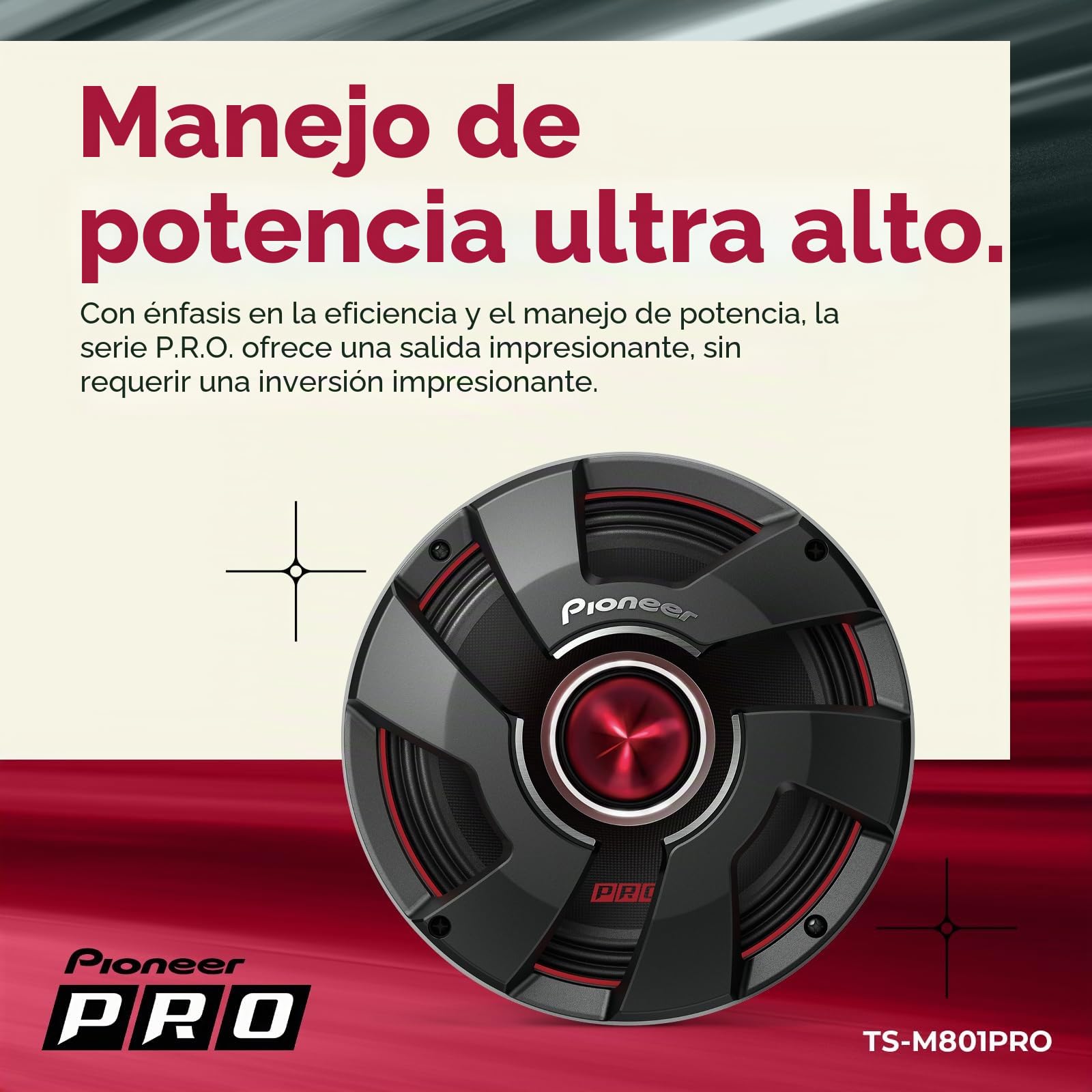 PIONEER TS-M801PRO P.R.O. Series 8 Pulgadas 700 W Potencia máxima, Cono de Pulpa mezclada, Controlador de Graves Medios de Alta eficiencia - Altavoz componente Serie Pro (par) | Perfecto para construcciones de alto nivel SPL y audio de coche de nivel prof