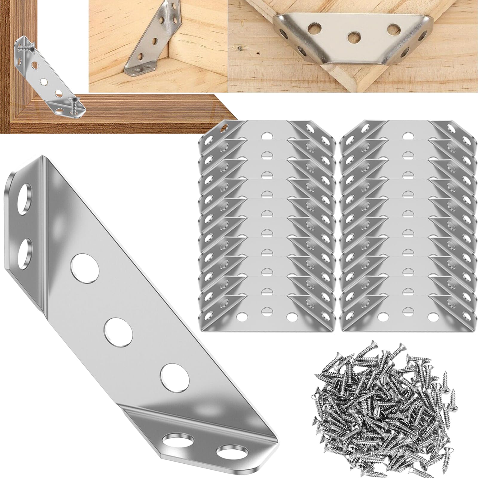 FTONOM5 20Pcs Heavy-Duty Stainless Steel Corner Brackets