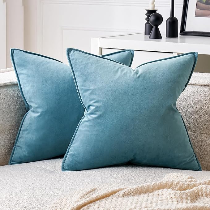 MIULEE Brown Velvet Throw Pillow Covers 18x18 Soft Decorative Solid Square Cushion Cases Pack of 2 Modern Luxury Home Decor for Couch, Sofa, Bedroom