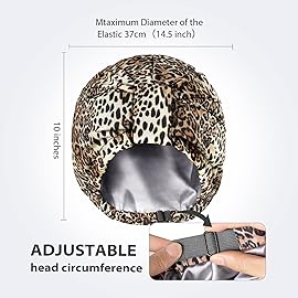 INNELO Luxury Shower Cap for Women Reusable Waterproof, Double Layered Shower Hair Cap with Adjustable Elastic Strap, Large Satin Lined Shower Bath Cap for Long Curly Straight Hair, Leopard